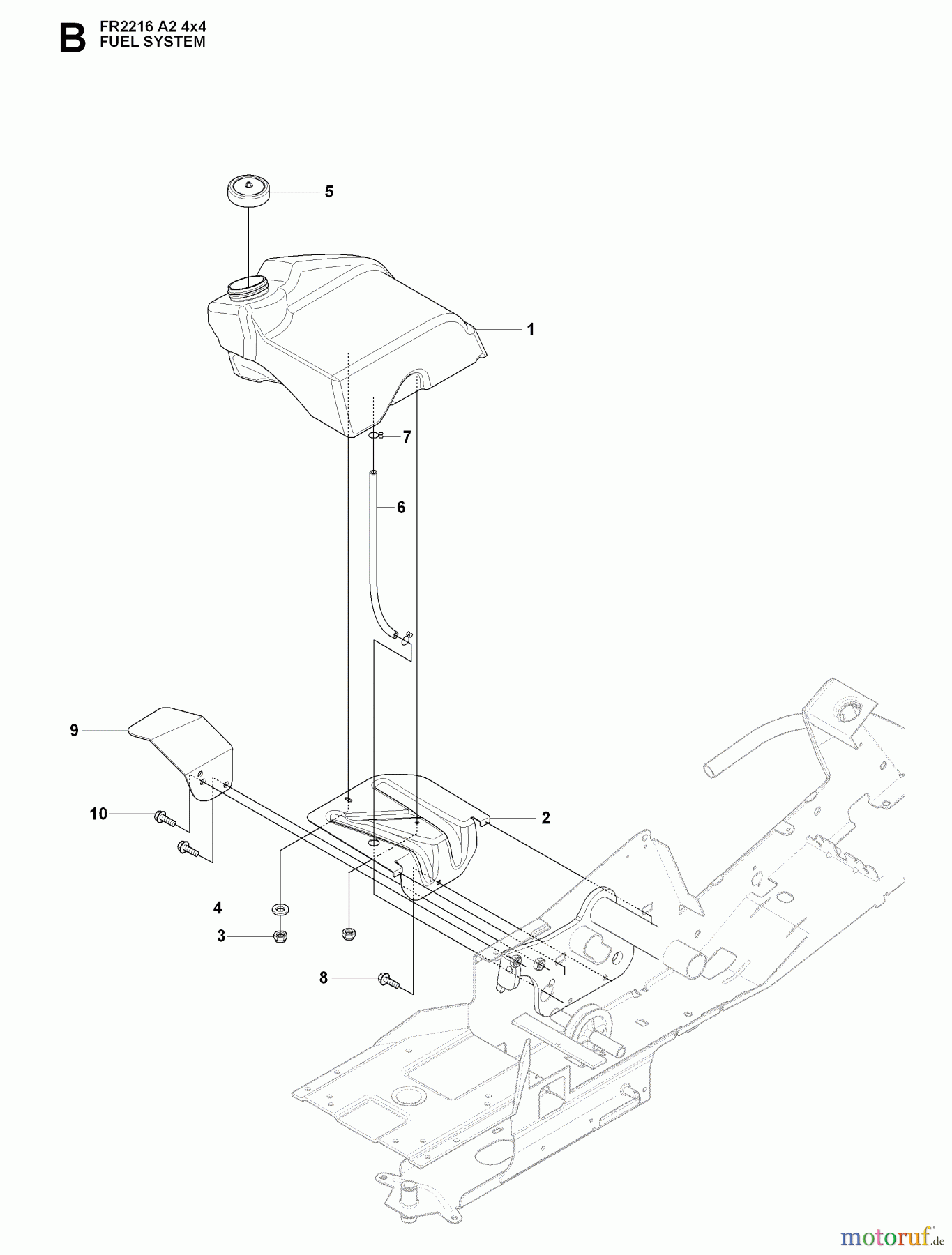 Jonsered Reitermäher FR2216 A2 4X4 (965190701) - Jonsered Rear-Engine Riding Mower (2009-02) FUEL SYSTEM