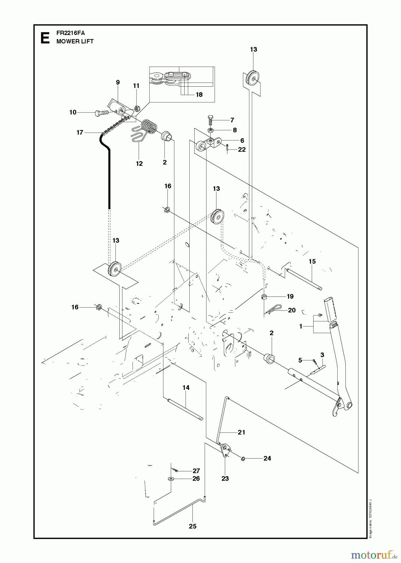 Jonsered Reitermäher FR2216 FA (966414801) - Jonsered Rear-Engine Riding Mower (2010-03) MOWER LIFT / DECK LIFT
