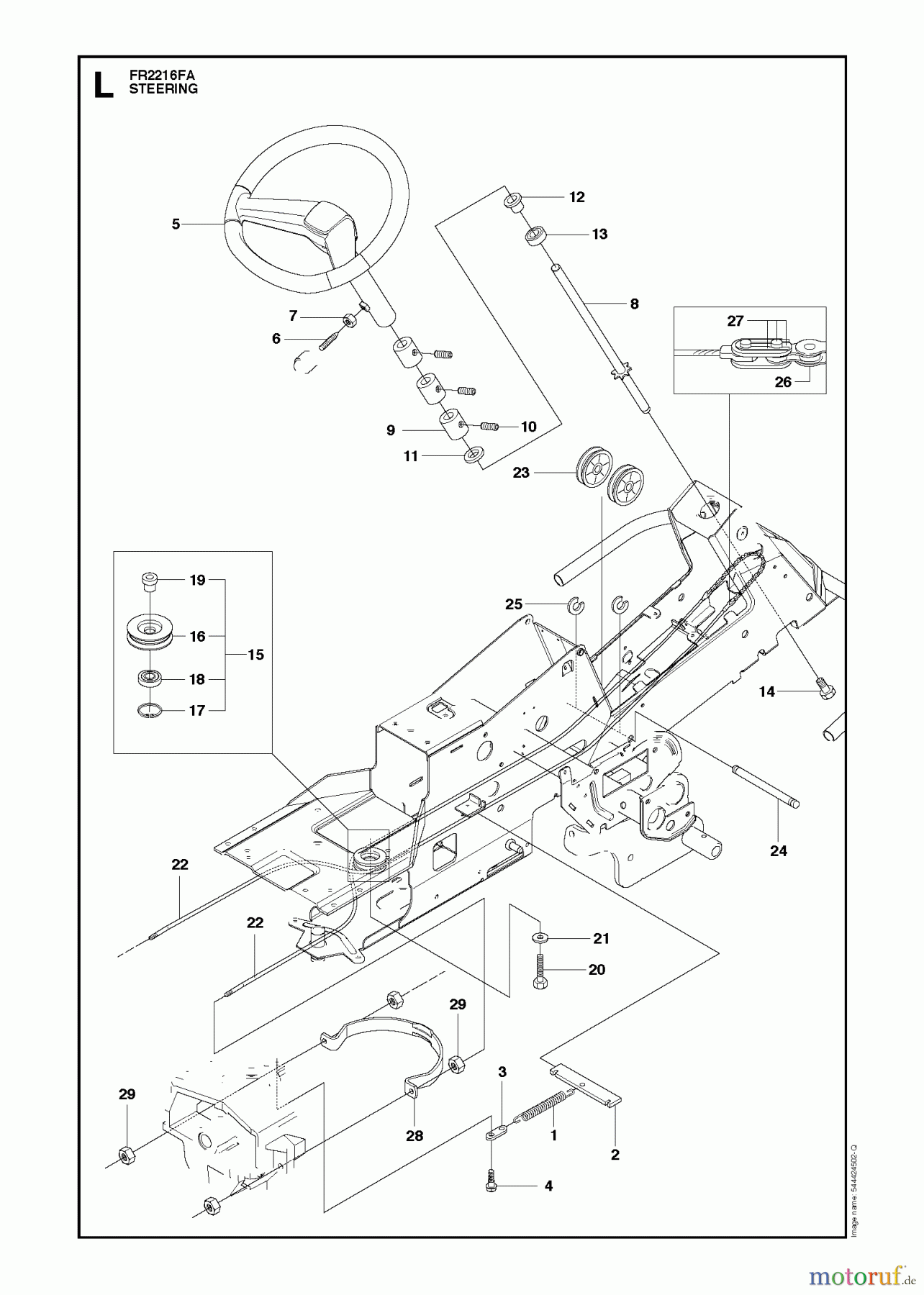 Jonsered Reitermäher FR2216 FA (966414801) - Jonsered Rear-Engine Riding Mower (2010-03) STEERING
