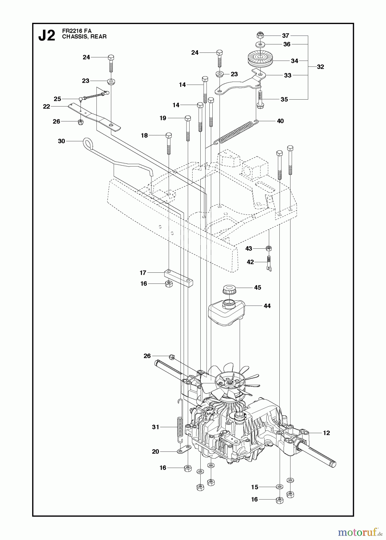 Jonsered Reitermäher FR2216 FA (966773601) - Jonsered Rear-Engine Riding Mower (2012) CHASSIS REAR #2