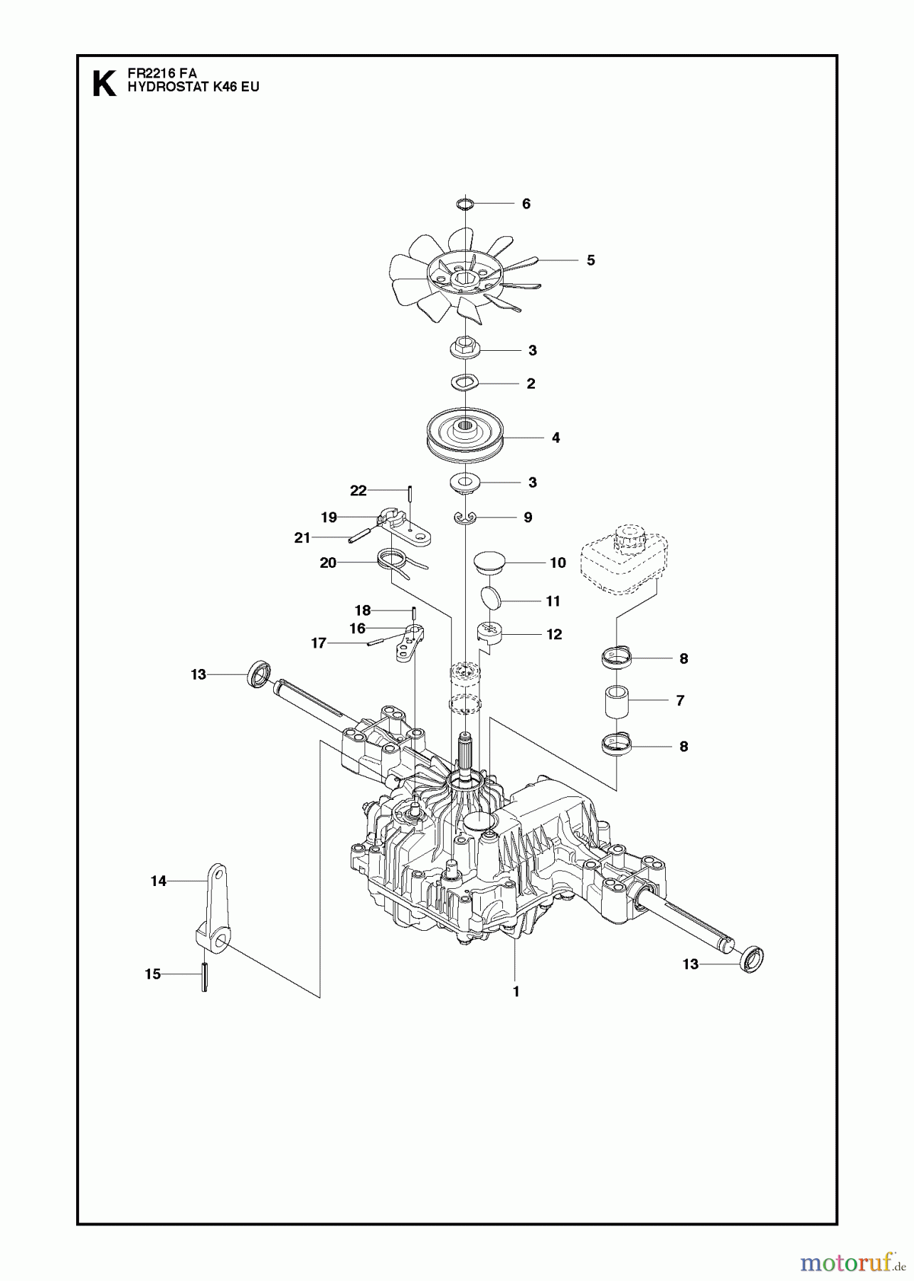 Jonsered Reitermäher FR2216 FA (966773601) - Jonsered Rear-Engine Riding Mower (2012) HYDRAULIC PUMP- MOTOR