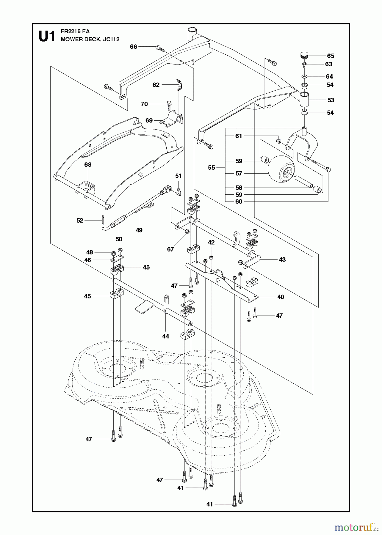 Jonsered Reitermäher FR2216 FA (966773601) - Jonsered Rear-Engine Riding Mower (2012) MOWER DECK / CUTTING DECK #2