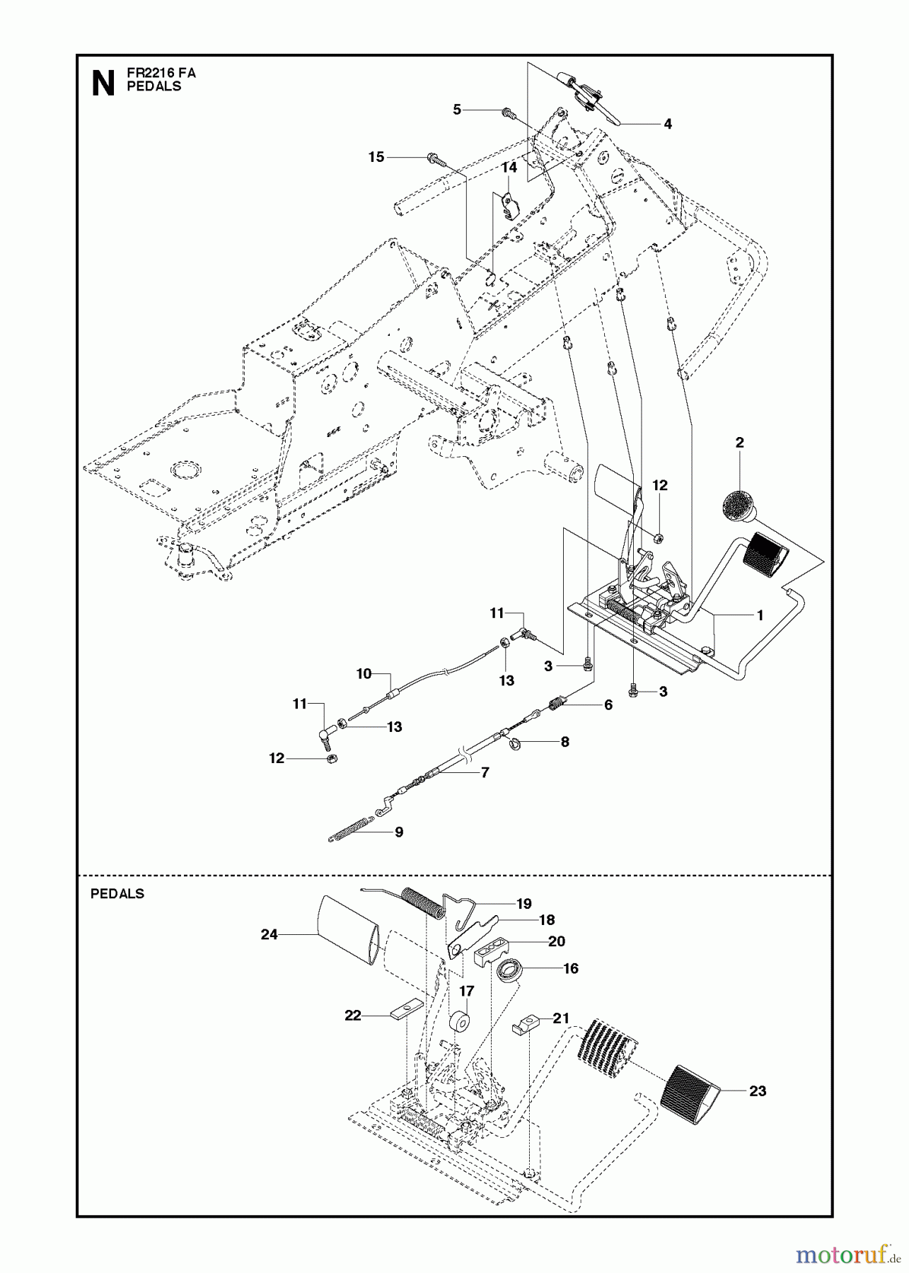 Jonsered Reitermäher FR2216 FA (966773601) - Jonsered Rear-Engine Riding Mower (2012) PEDALS