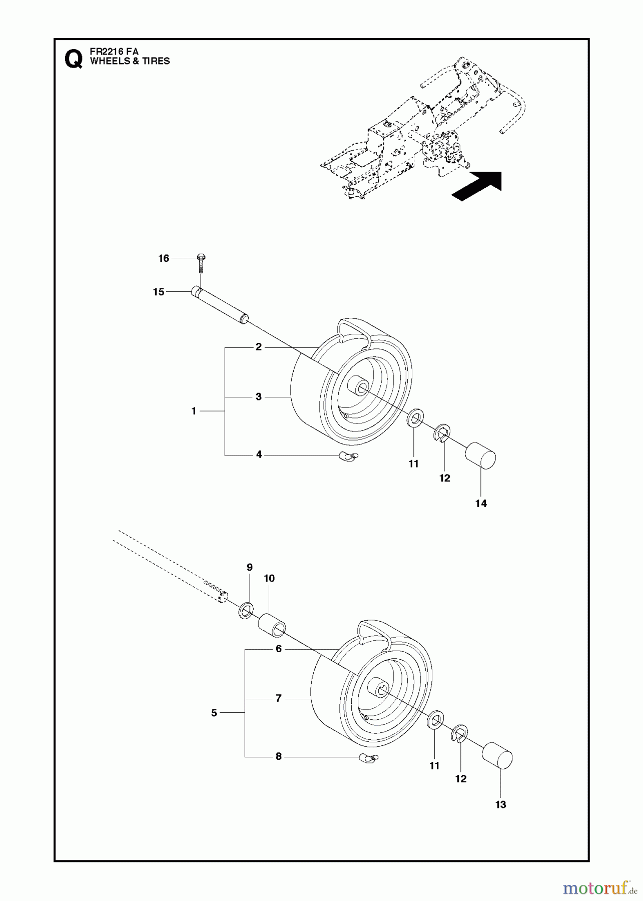Jonsered Reitermäher FR2216 FA (966773601) - Jonsered Rear-Engine Riding Mower (2012) WHEELS TIRES