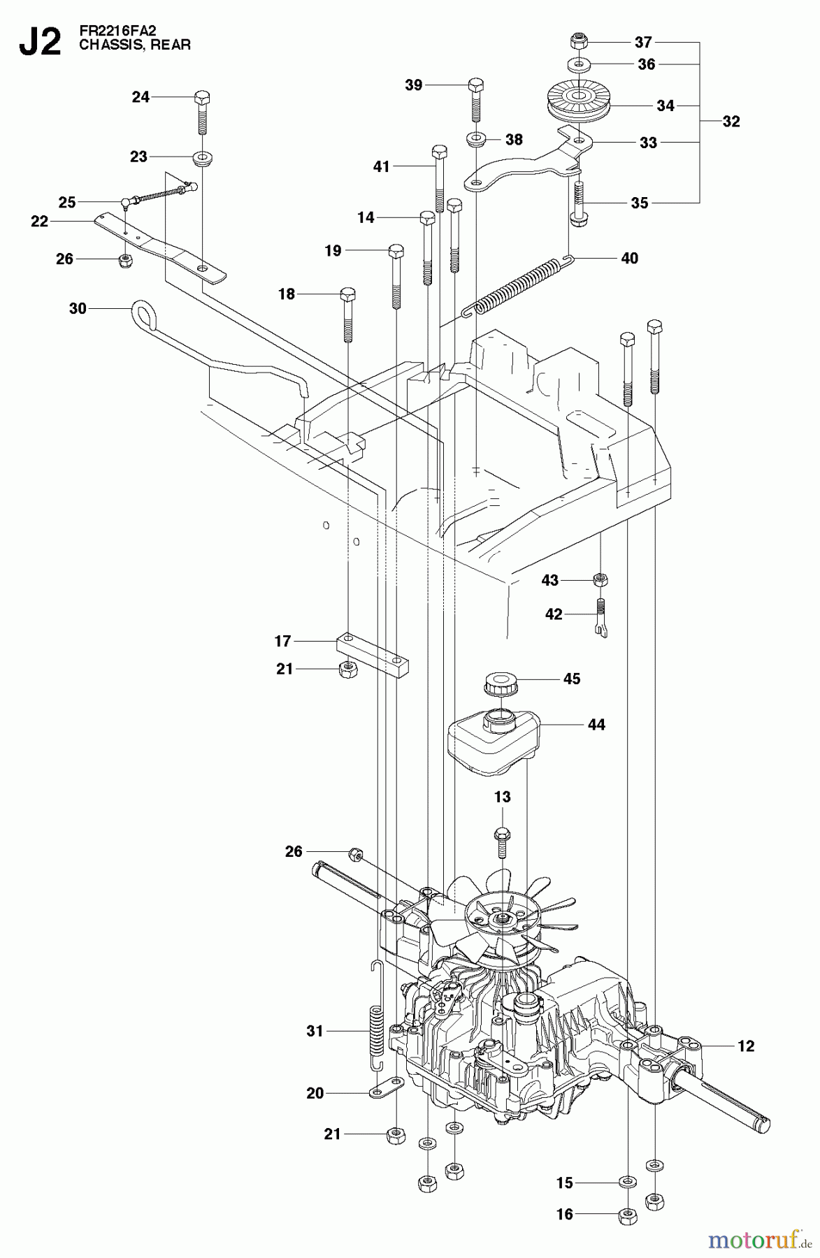Jonsered Reitermäher FR2216 FA2 (966415101) - Jonsered Rear-Engine Riding Mower (2010-07) CHASSIS ENGINE PULLEYS #2
