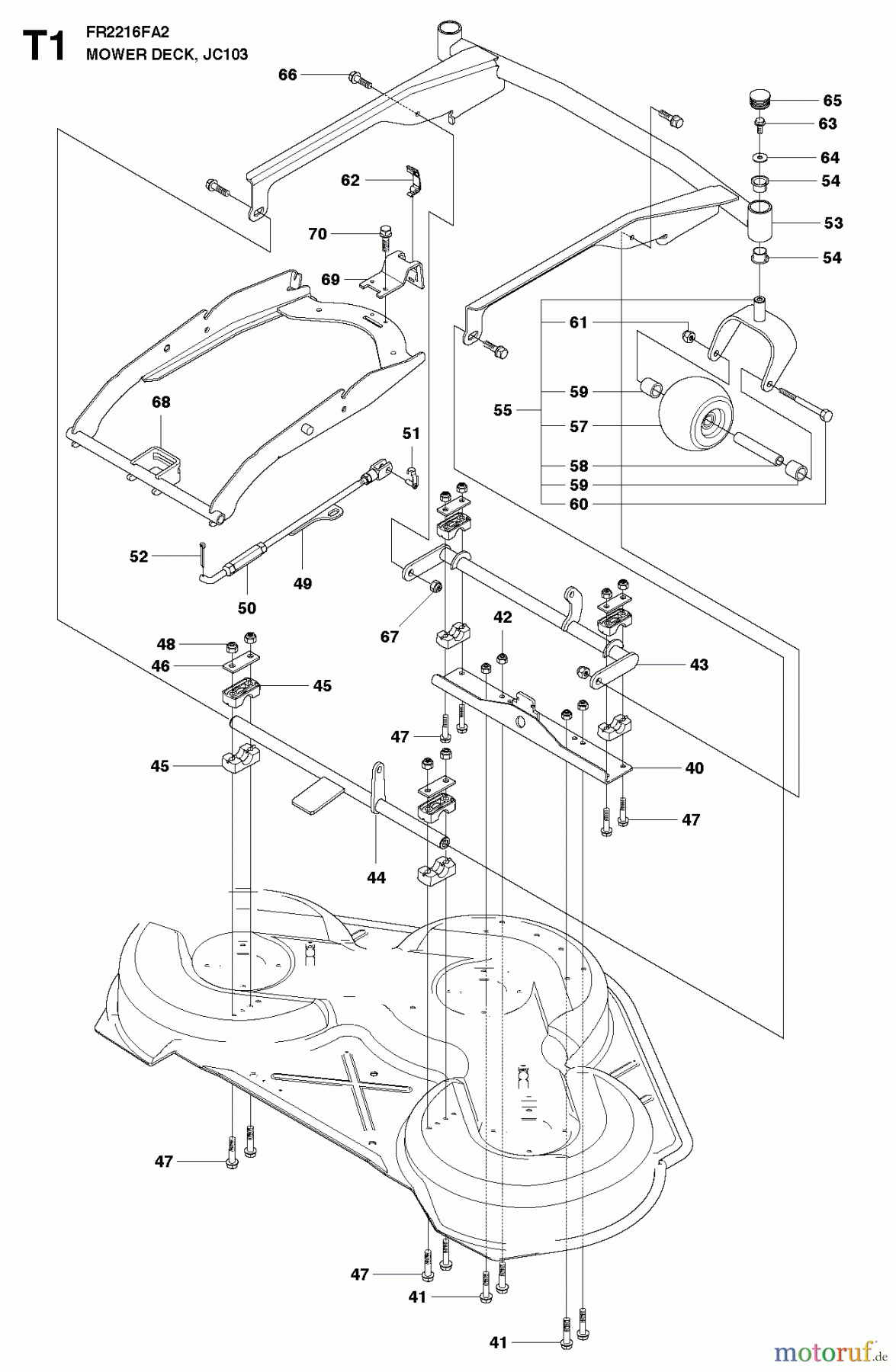 Jonsered Reitermäher FR2216 FA2 (966415101) - Jonsered Rear-Engine Riding Mower (2010-07) MOWER DECK / CUTTING DECK #2