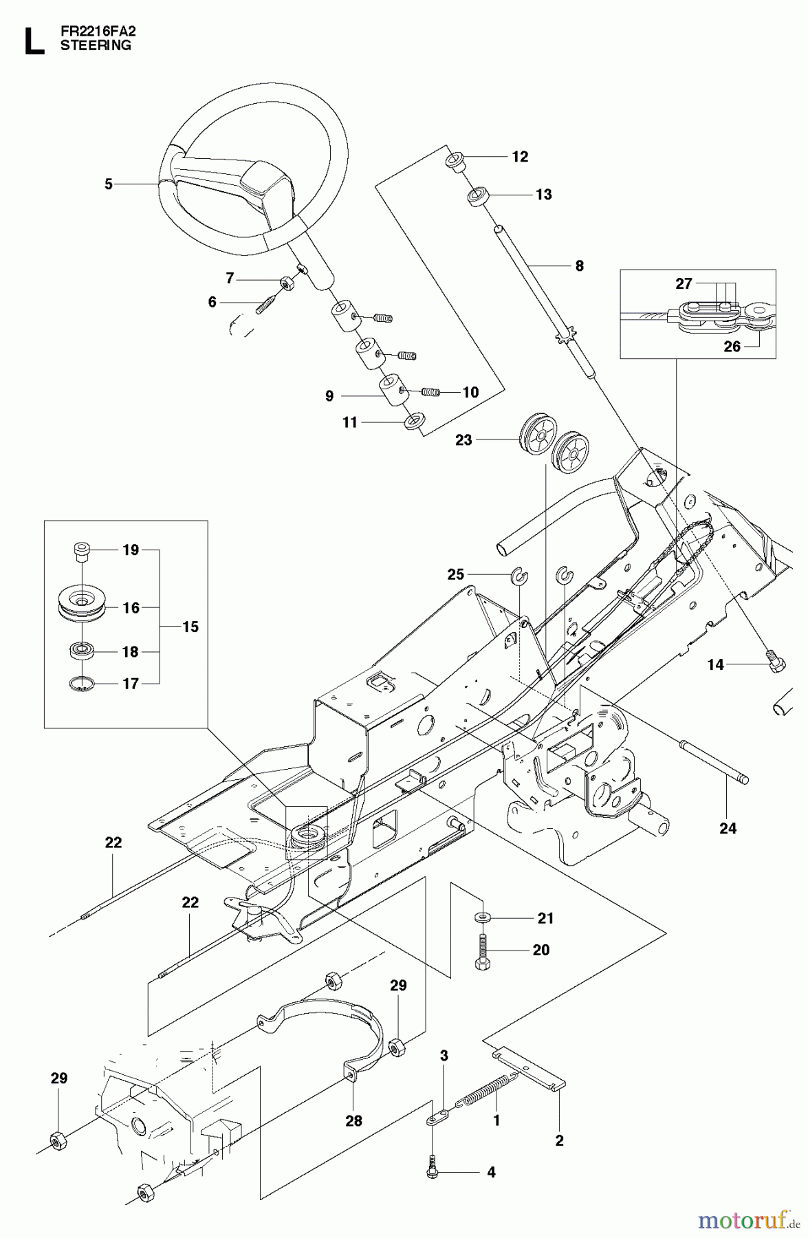 Jonsered Reitermäher FR2216 FA2 (966415101) - Jonsered Rear-Engine Riding Mower (2010-07) STEERING