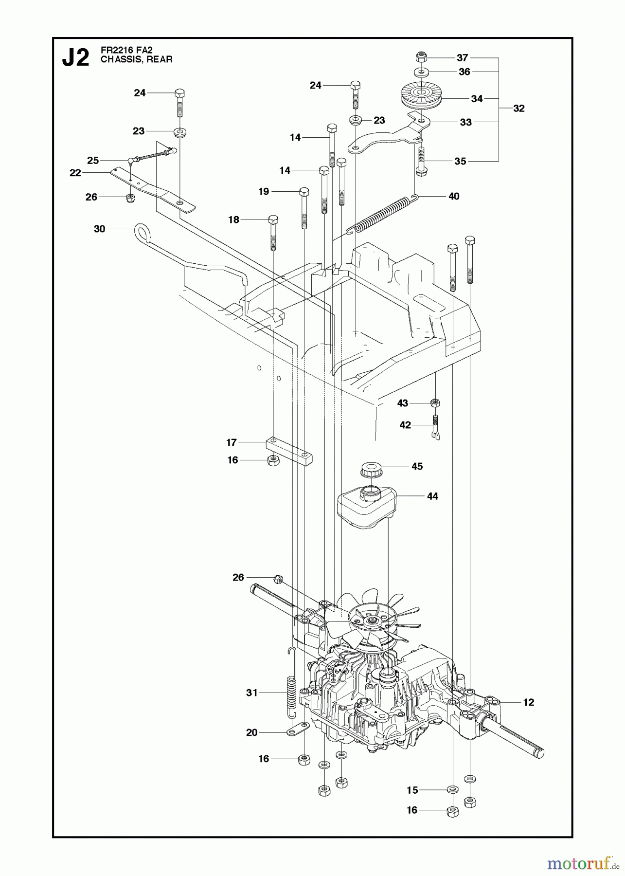 Jonsered Reitermäher FR2216 FA2 (966773801) - Jonsered Rear-Engine Riding Mower (2012) CHASSIS REAR #2