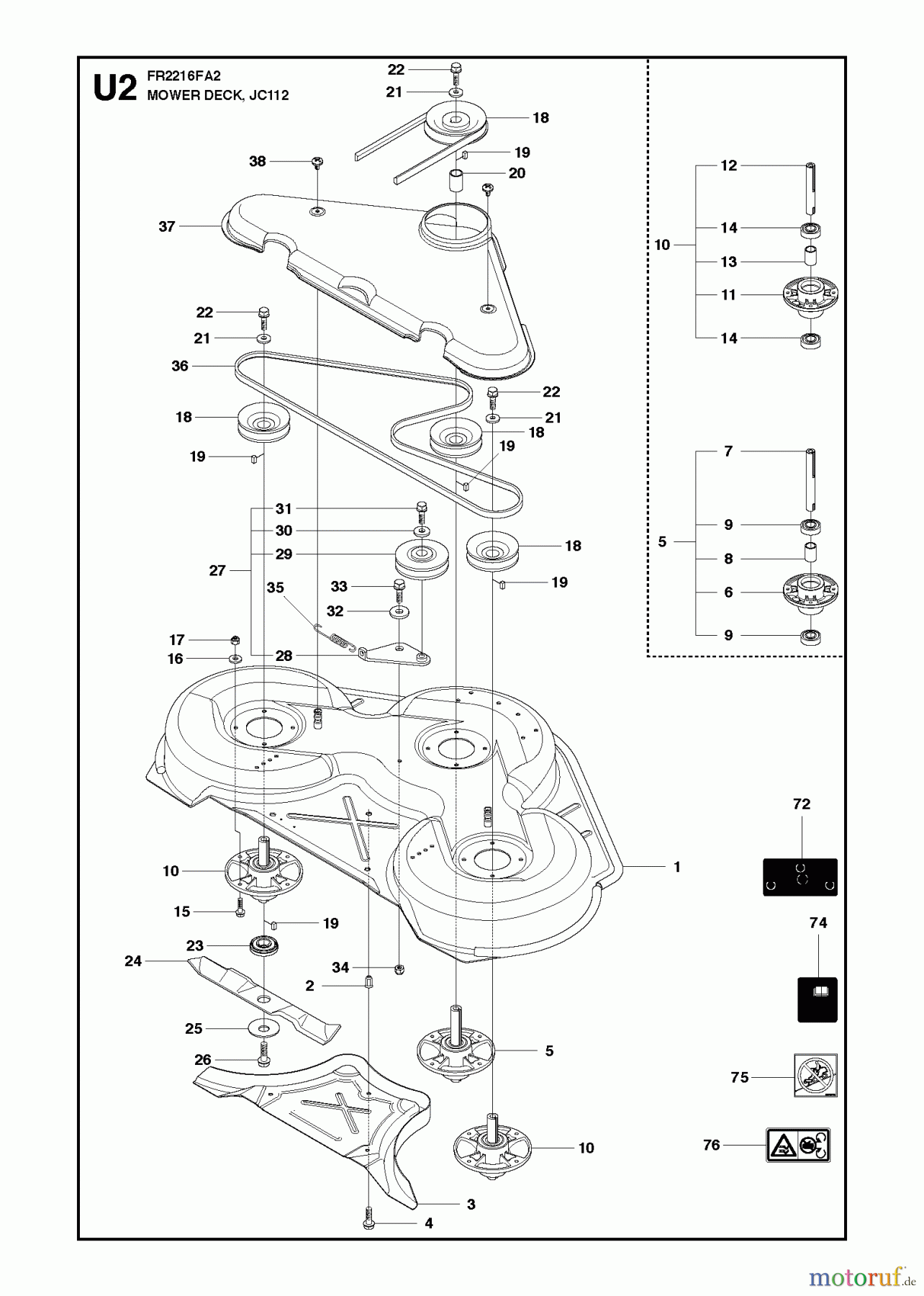Jonsered Reitermäher FR2216 FA2 (966773801) - Jonsered Rear-Engine Riding Mower (2012) MOWER DECK / CUTTING DECK #1