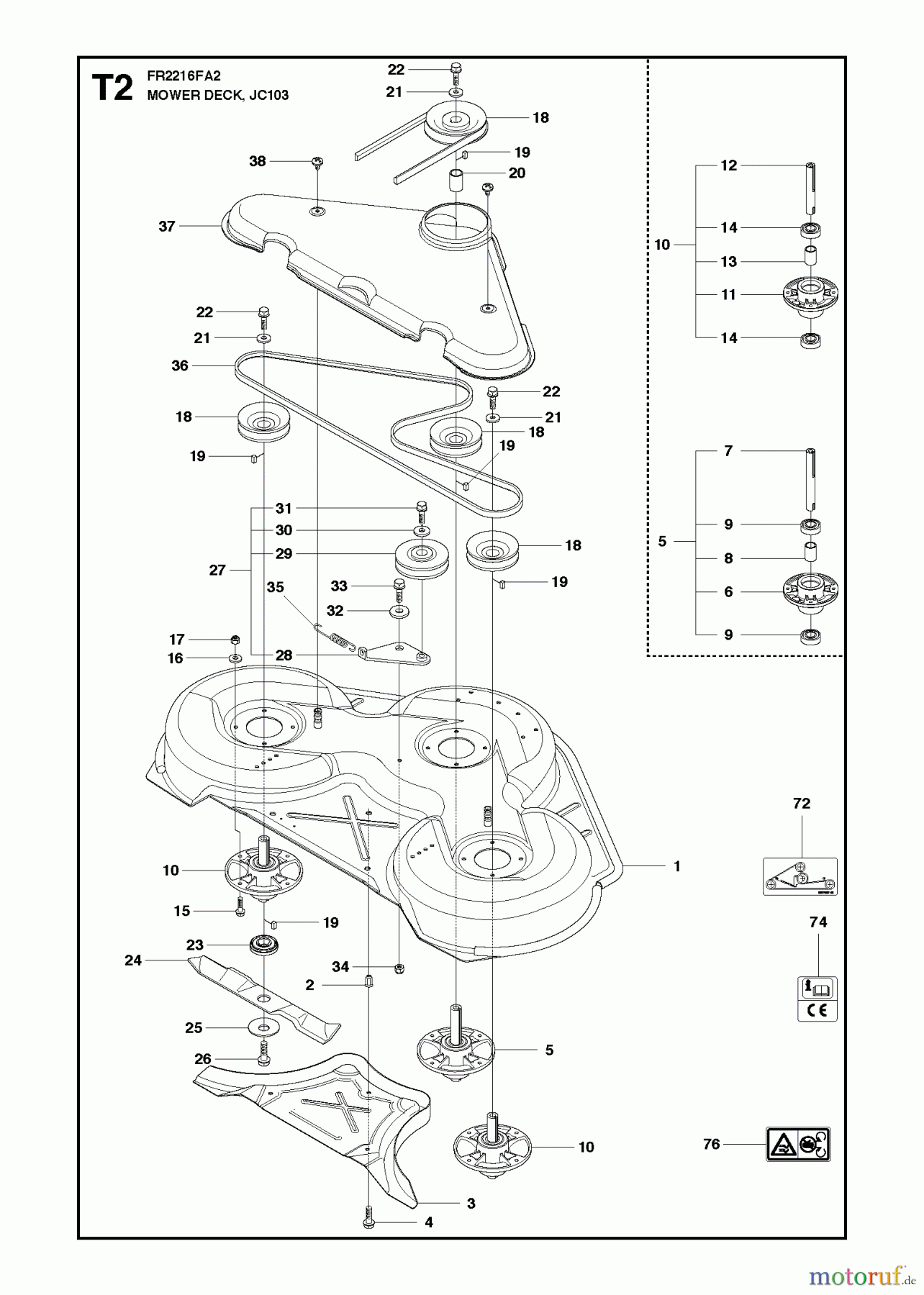 Jonsered Reitermäher FR2216 FA2 (966773801) - Jonsered Rear-Engine Riding Mower (2012) MOWER DECK / CUTTING DECK #3
