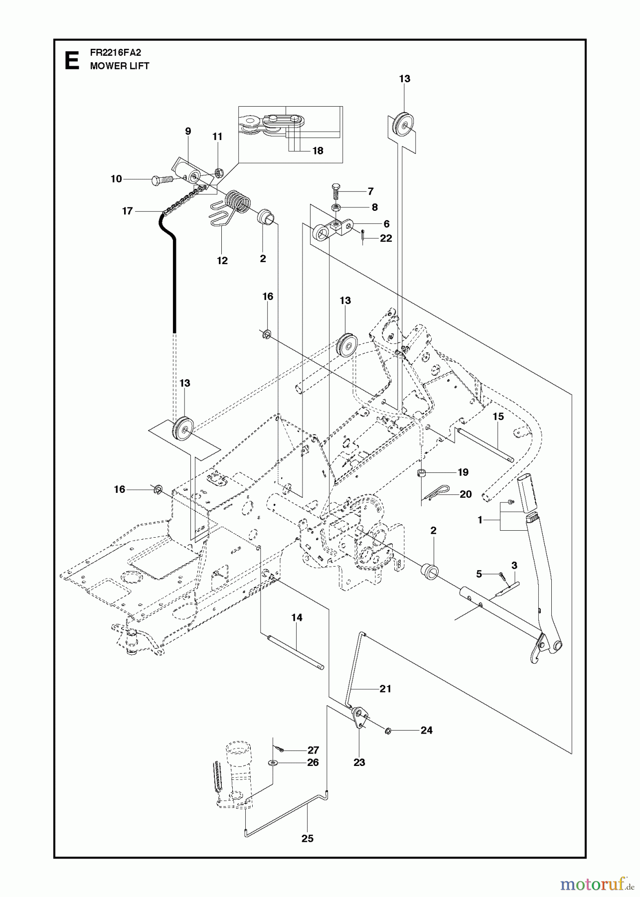 Jonsered Reitermäher FR2216 FA2 (966773801) - Jonsered Rear-Engine Riding Mower (2012) MOWER LIFT / DECK LIFT