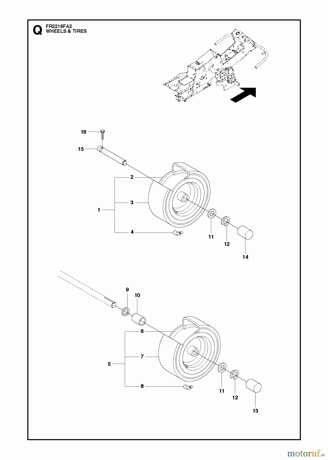 Jonsered Reitermäher FR2216 FA2 (966773801) - Jonsered Rear-Engine Riding Mower (2012) WHEELS TIRES