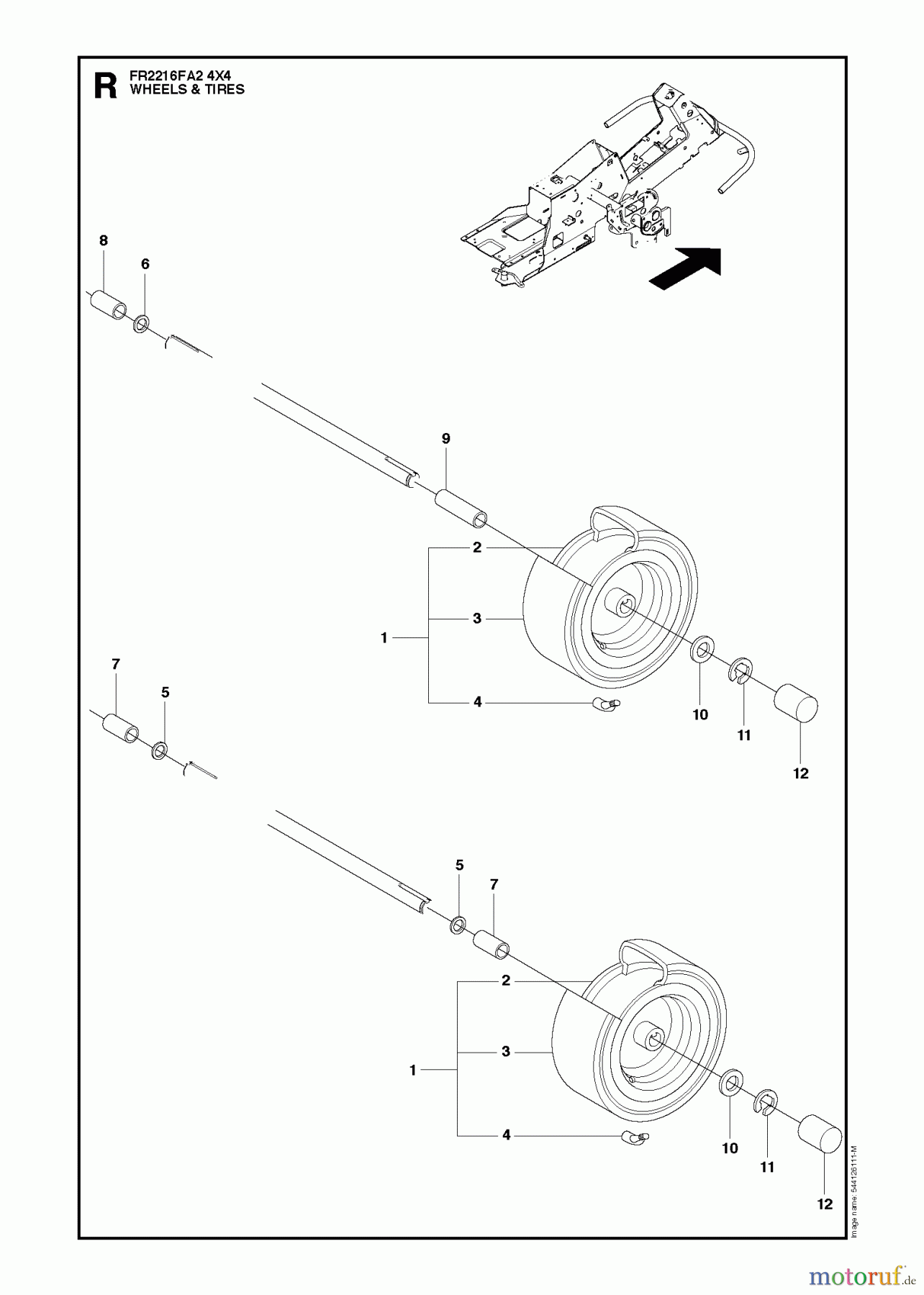 Jonsered Reitermäher FR2216 FA2 4x4 (966415201) - Jonsered Rear-Engine Riding Mower (2010-03) WHEELS TIRES