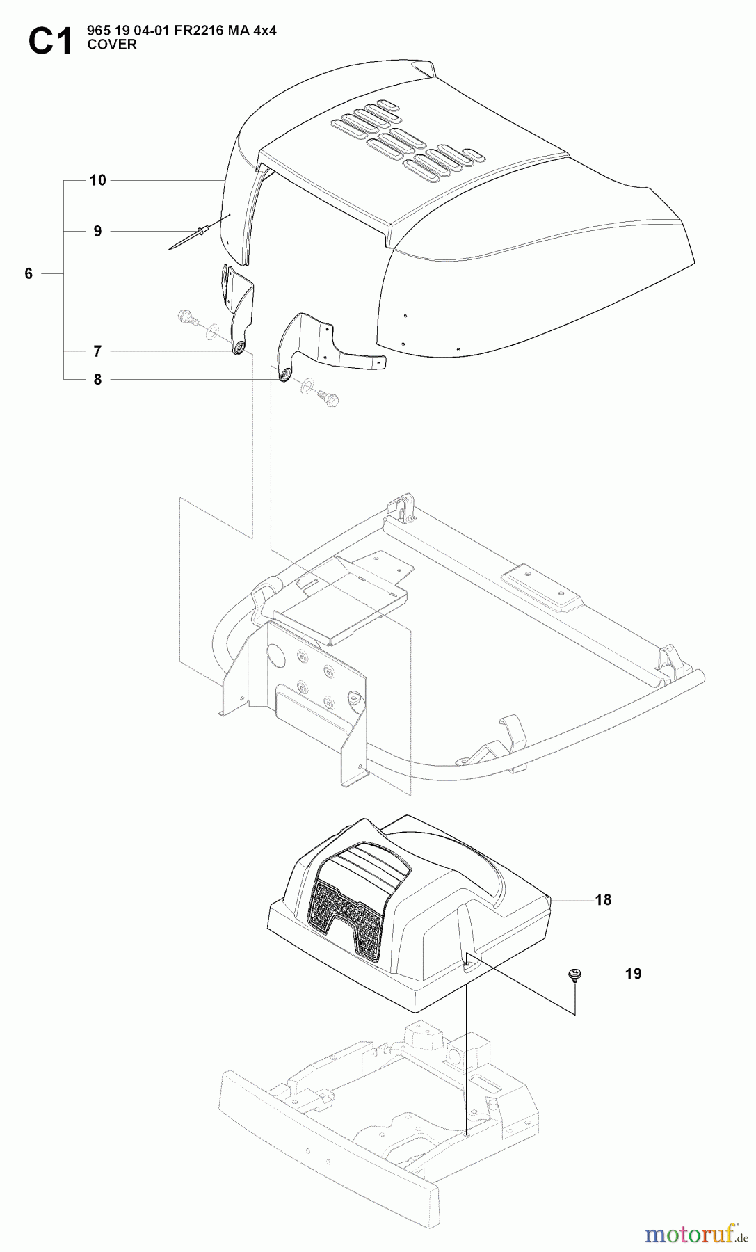 Jonsered Reitermäher FR2216 MA 4x4 (965190401) - Jonsered Rear-Engine Riding Mower (2008-01) HOOD