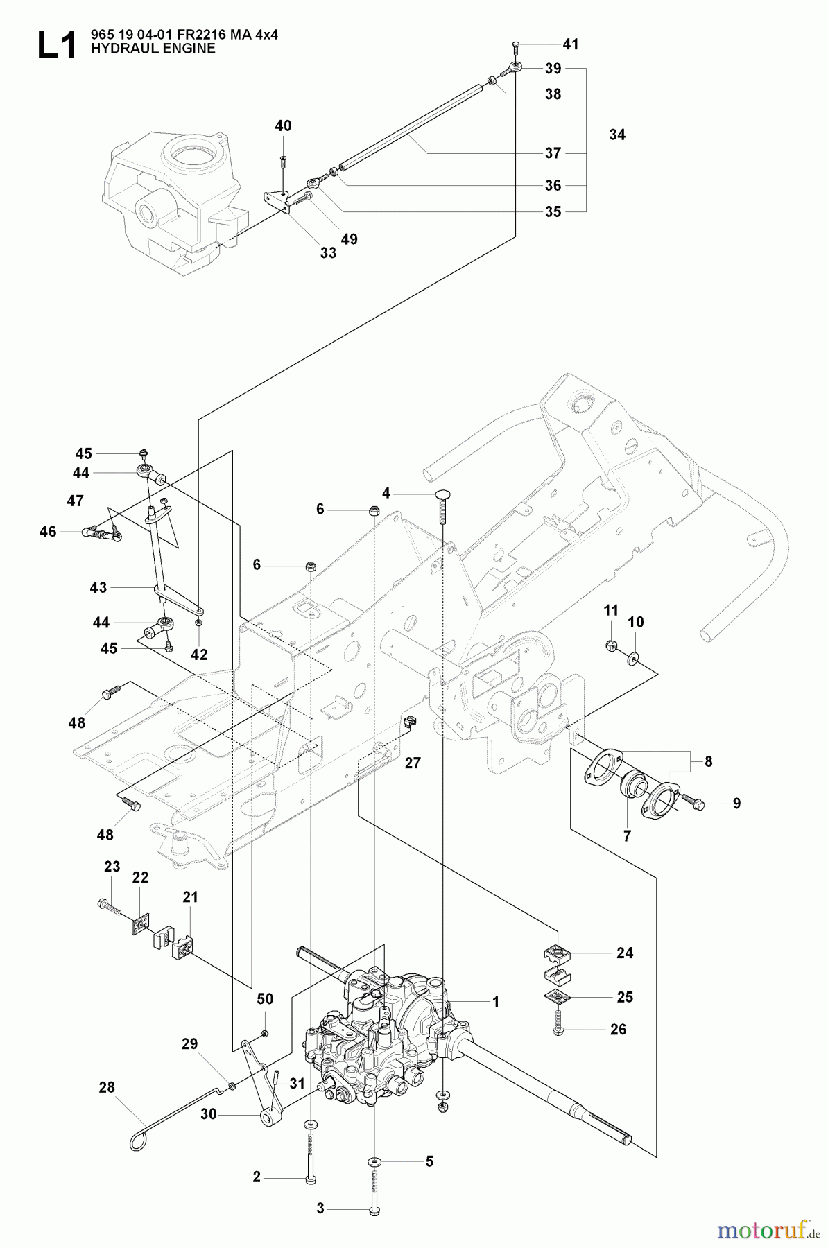 Jonsered Reitermäher FR2216 MA 4x4 (965190401) - Jonsered Rear-Engine Riding Mower (2008-01) HYDRAULIC PUMP- MOTOR #1