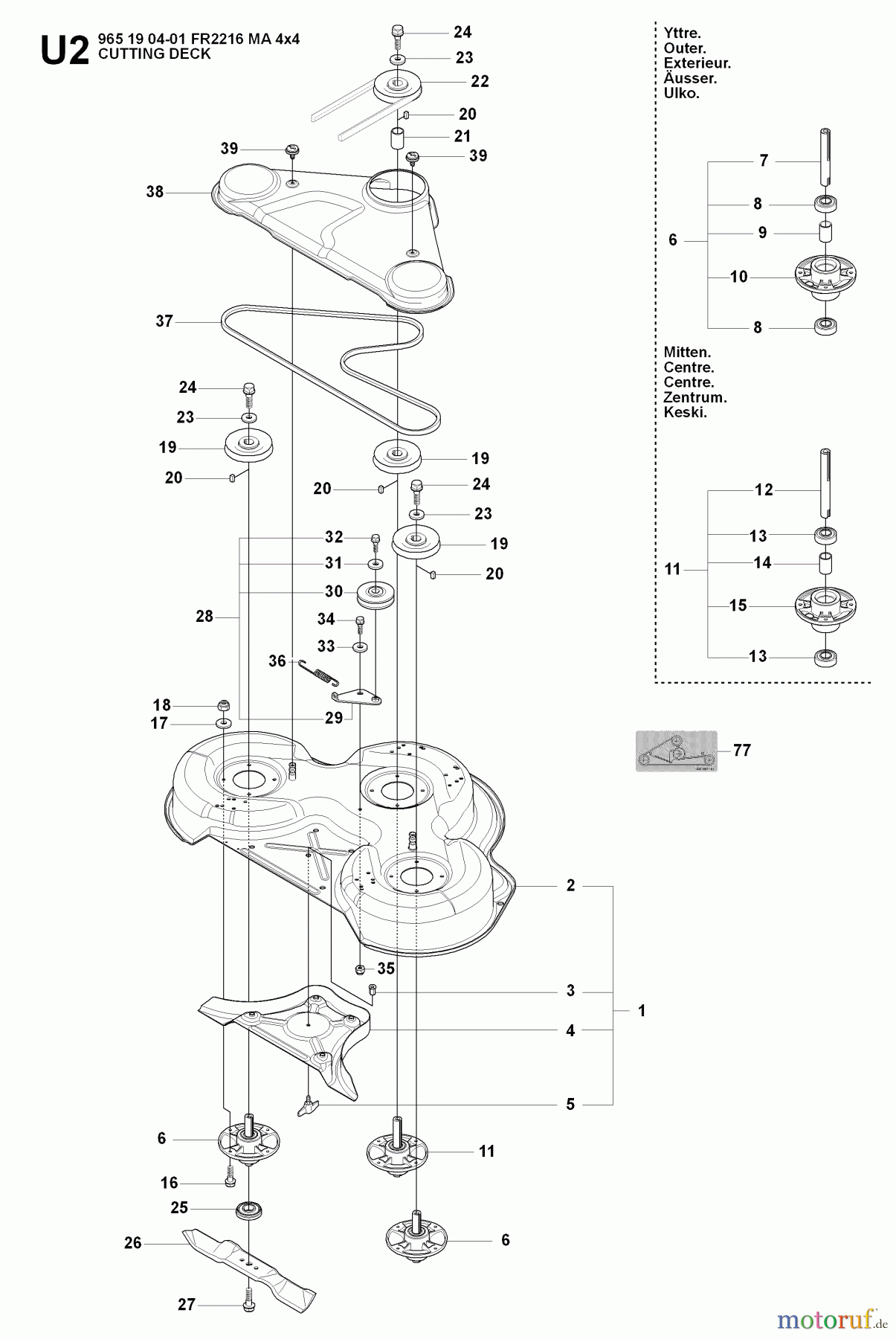 Jonsered Reitermäher FR2216 MA 4x4 (965190401) - Jonsered Rear-Engine Riding Mower (2008-01) MOWER DECK / CUTTING DECK