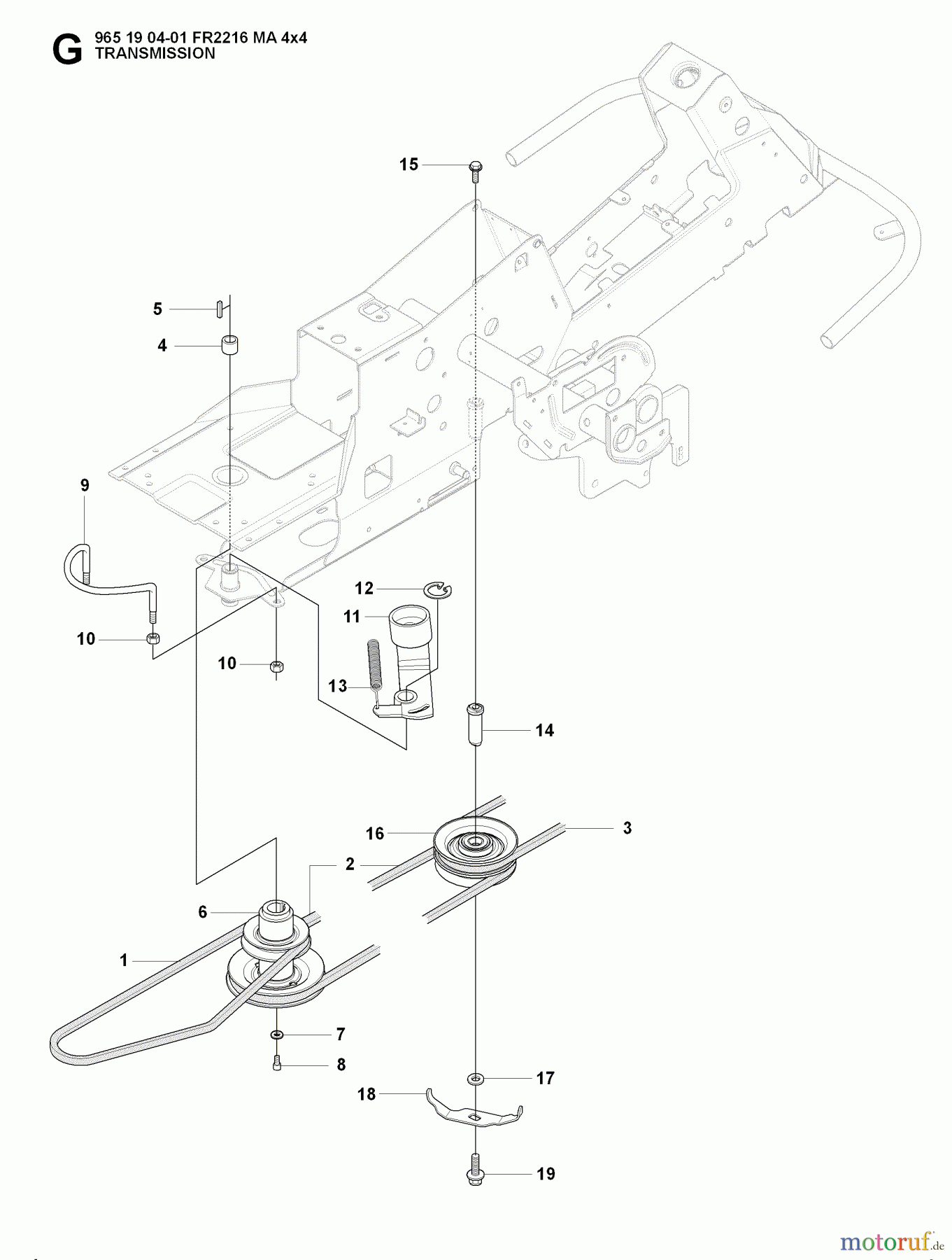 Jonsered Reitermäher FR2216 MA 4x4 (965190401) - Jonsered Rear-Engine Riding Mower (2008-01) TRANSMISSION