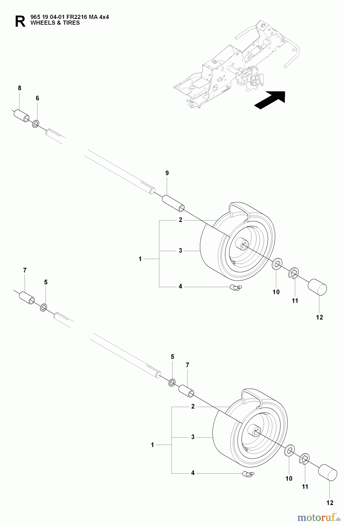 Jonsered Reitermäher FR2216 MA 4x4 (965190401) - Jonsered Rear-Engine Riding Mower (2008-01) WHEELS TIRES
