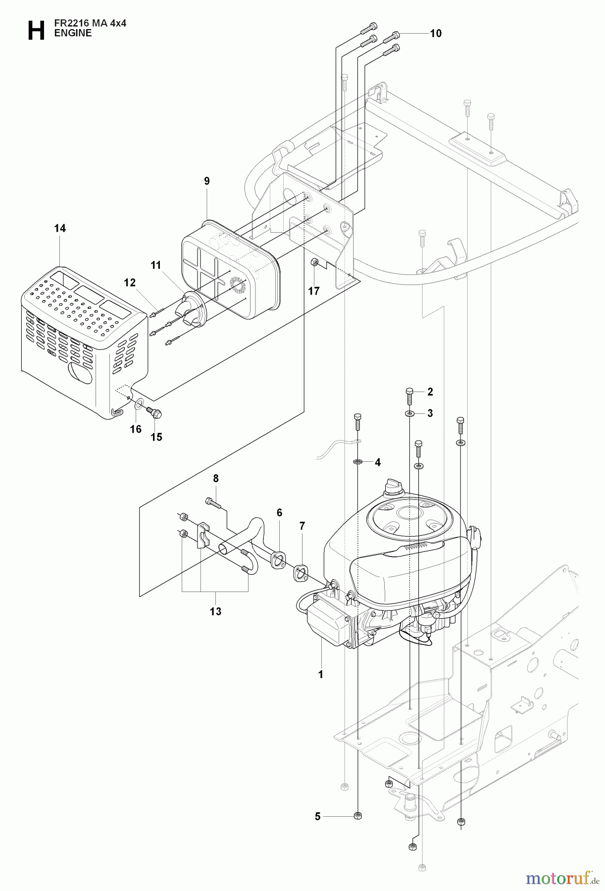  Jonsered Reitermäher FR2216 MA 4x4 (965190401) - Jonsered Rear-Engine Riding Mower (2009-04) ENGINE