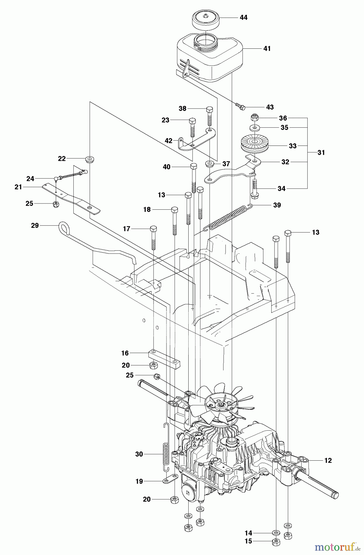 Jonsered Reitermäher FR2216 MA 4x4 (965190401) - Jonsered Rear-Engine Riding Mower (2010-07) CHASSIS ENGINE PULLEYS #2