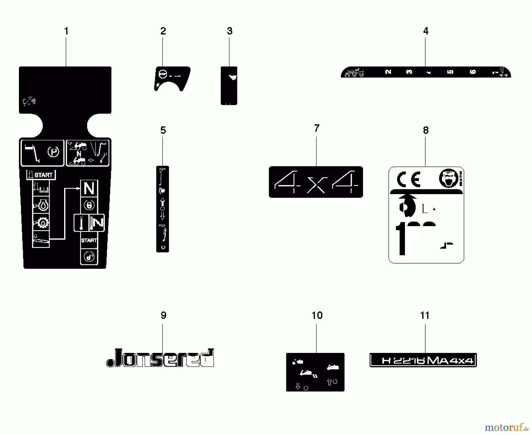 Jonsered Reitermäher FR2216 MA 4x4 (965190401) - Jonsered Rear-Engine Riding Mower (2010-07) DECALS