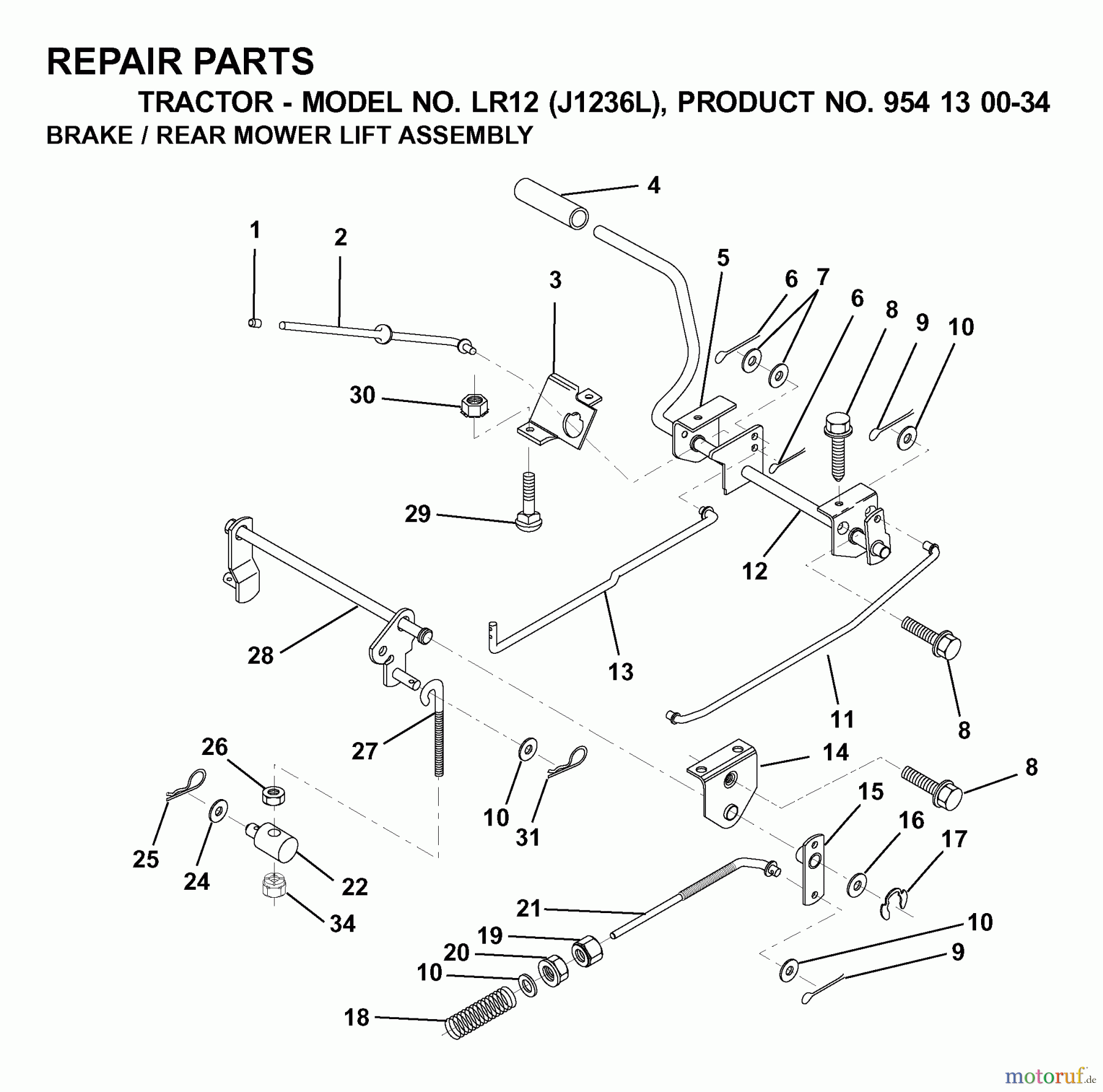Jonsered Rasen und Garten Traktoren LR12 (J1236L, 954130034) - Jonsered Lawn & Garden Tractor (2000-03) BRAKE / REAR MOWER LIFT
