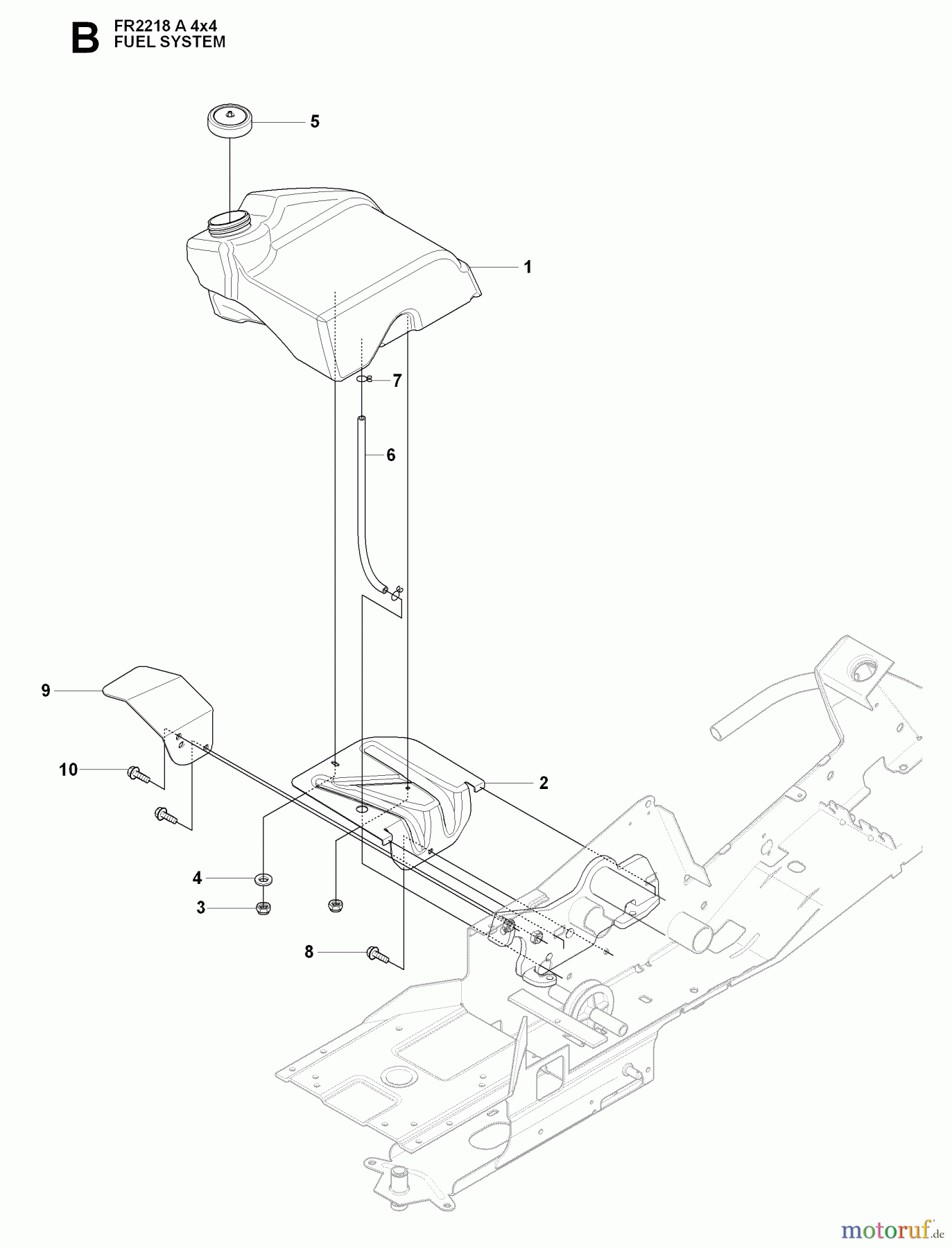 Jonsered Reitermäher FR2218 A 4X4 (966978601) - Jonsered Rear-Engine Riding Mower (2009-02) FUEL SYSTEM