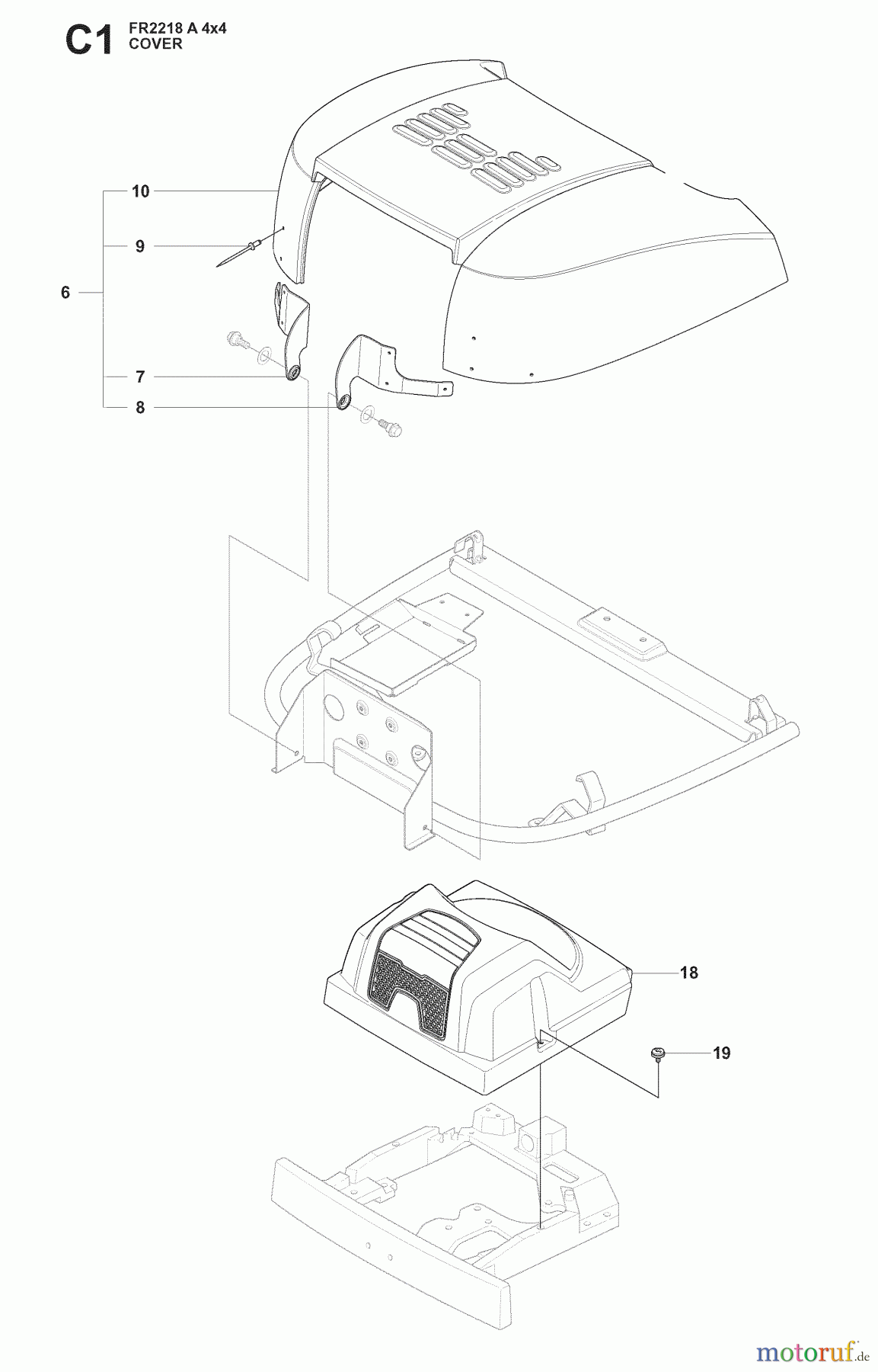 Jonsered Reitermäher FR2218 A 4X4 (966978601) - Jonsered Rear-Engine Riding Mower (2009-02) HOOD