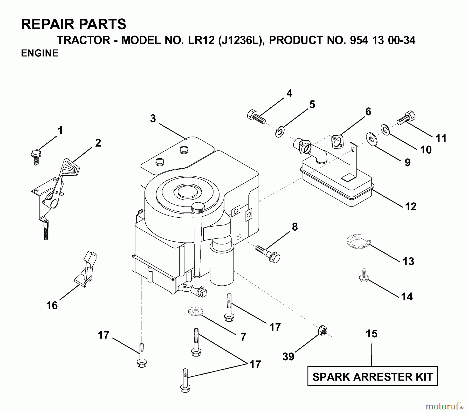 Jonsered Rasen und Garten Traktoren LR12 (J1236L, 954130034) - Jonsered Lawn & Garden Tractor (2000-03) ENGINE CUTTING EQUIPMENT