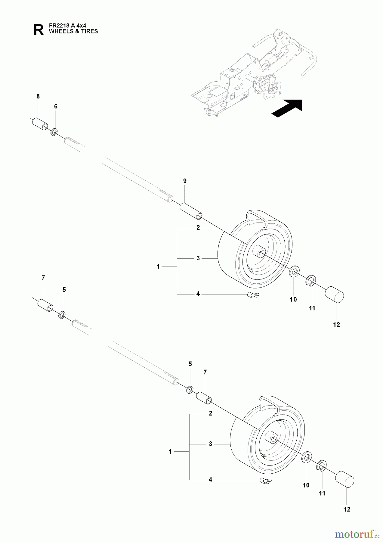 Jonsered Reitermäher FR2218 A 4X4 (966978601) - Jonsered Rear-Engine Riding Mower (2009-02) WHEELS TIRES