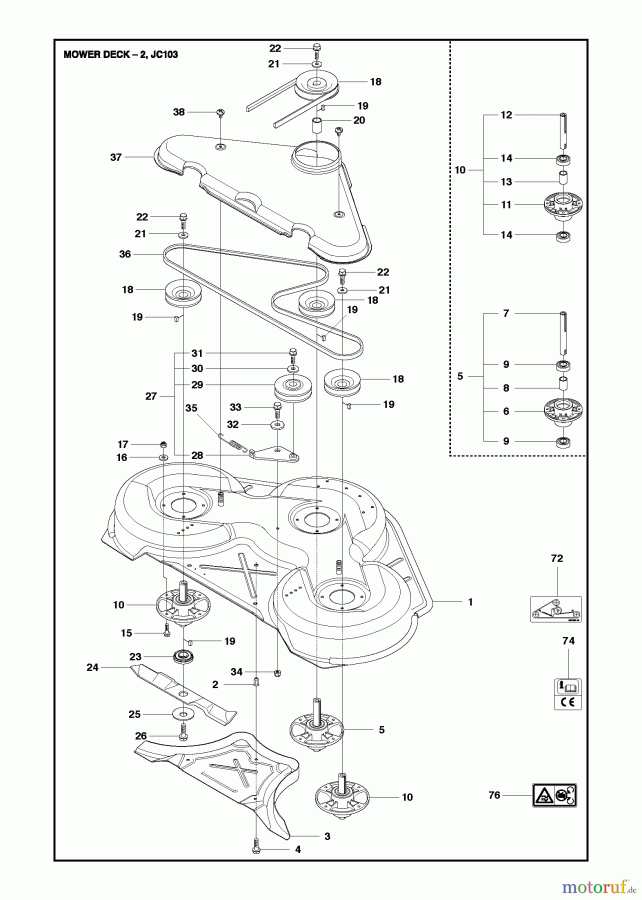 Jonsered Reitermäher FR2218 FA2 (967179301) - Jonsered Rear-Engine Riding Mower (2013) MOWER DECK / CUTTING DECK #2