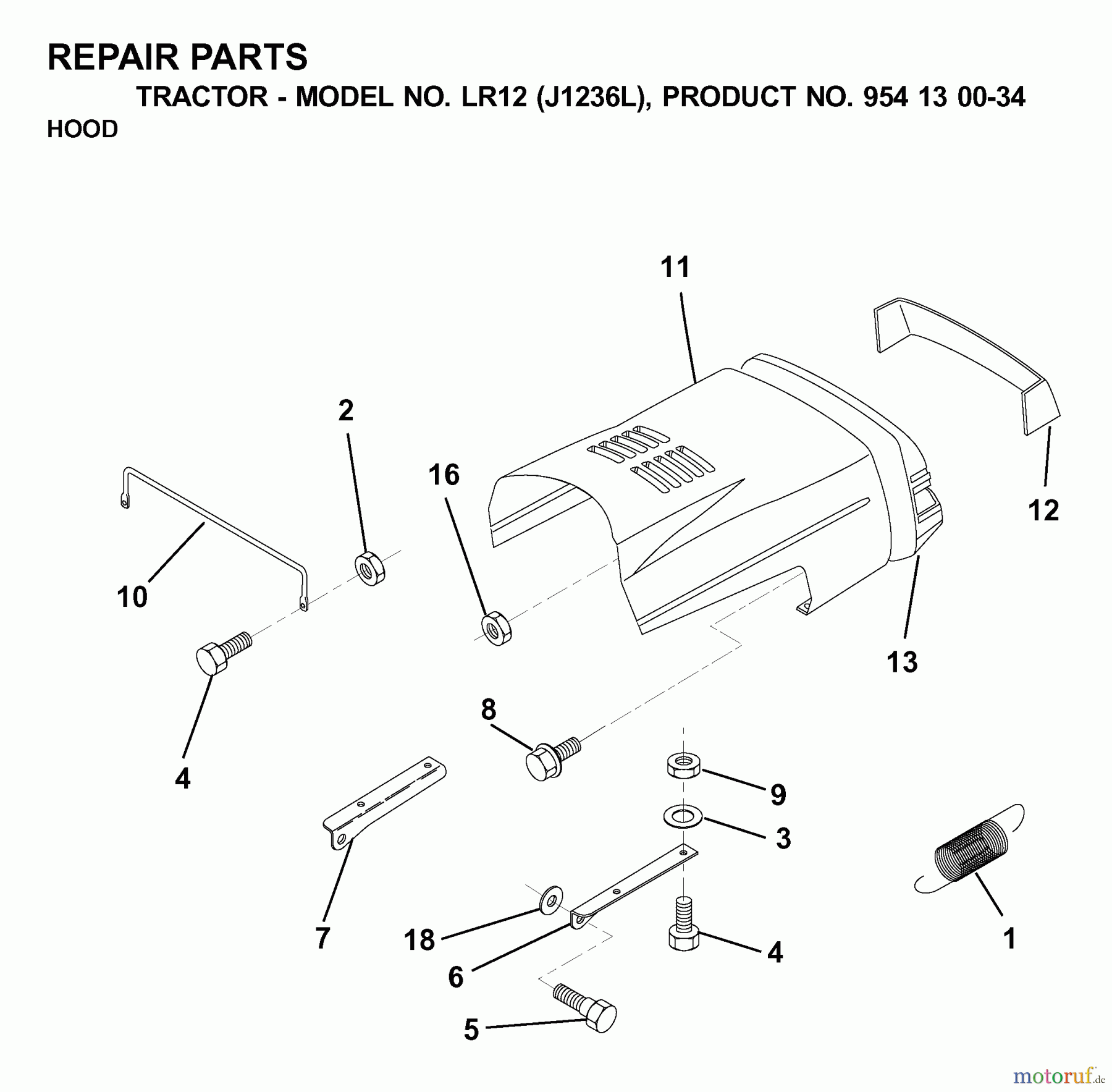  Jonsered Rasen  und Garten Traktoren LR12 (J1236L, 954130034) - Jonsered Lawn & Garden Tractor (2000-03) HOOD