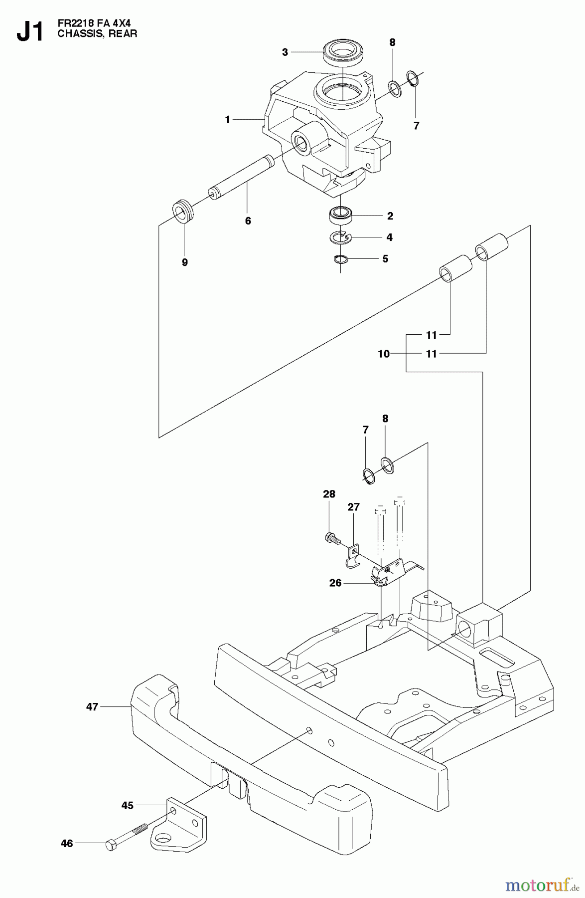Jonsered Reitermäher FR2218 FA 4x4 (966415001) - Jonsered Rear-Engine Riding Mower (2010-07) CHASSIS ENGINE PULLEYS #2