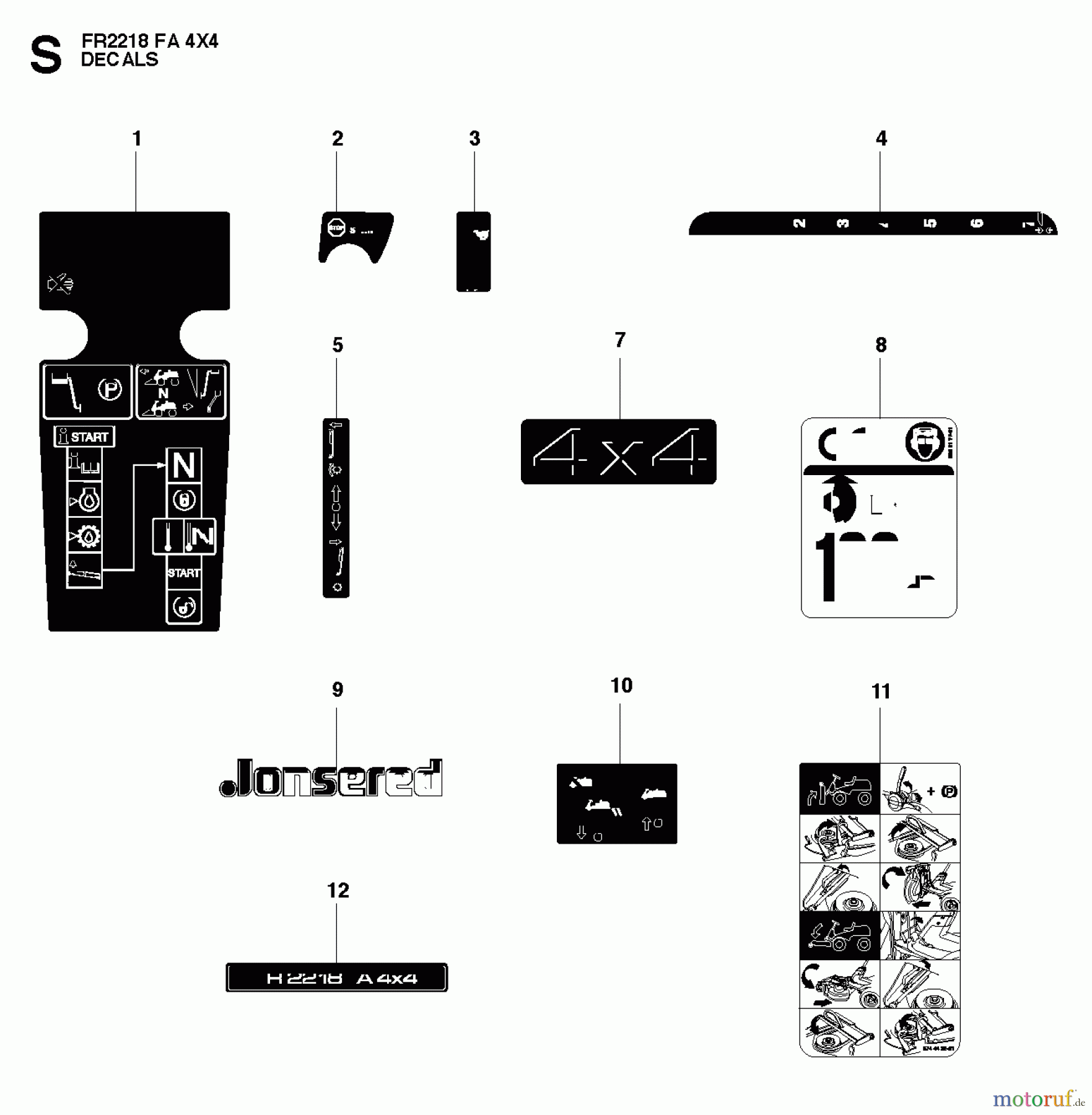 Jonsered Reitermäher FR2218 FA 4x4 (966415001) - Jonsered Rear-Engine Riding Mower (2010-07) DECALS