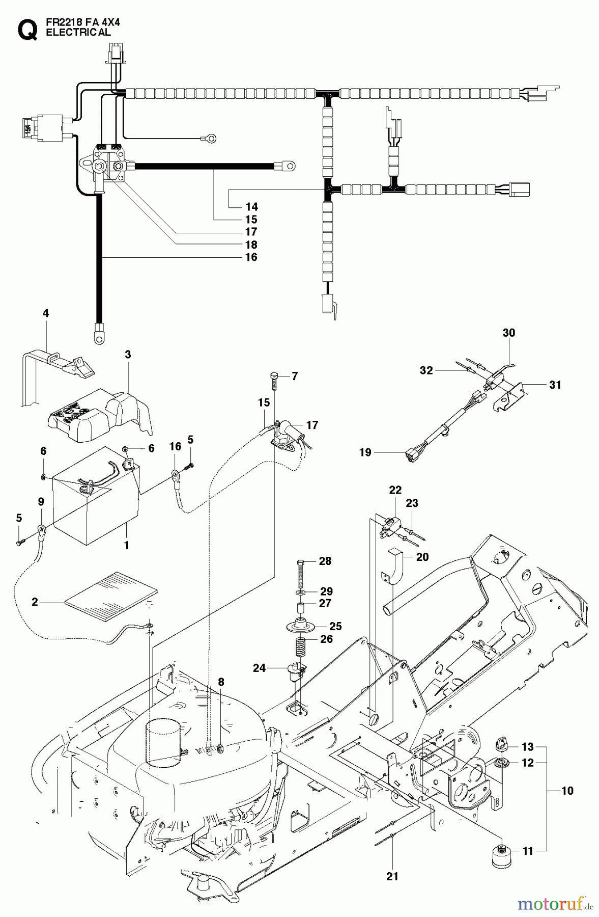 Jonsered Reitermäher FR2218 FA 4x4 (966415001) - Jonsered Rear-Engine Riding Mower (2010-07) ELECTRICAL