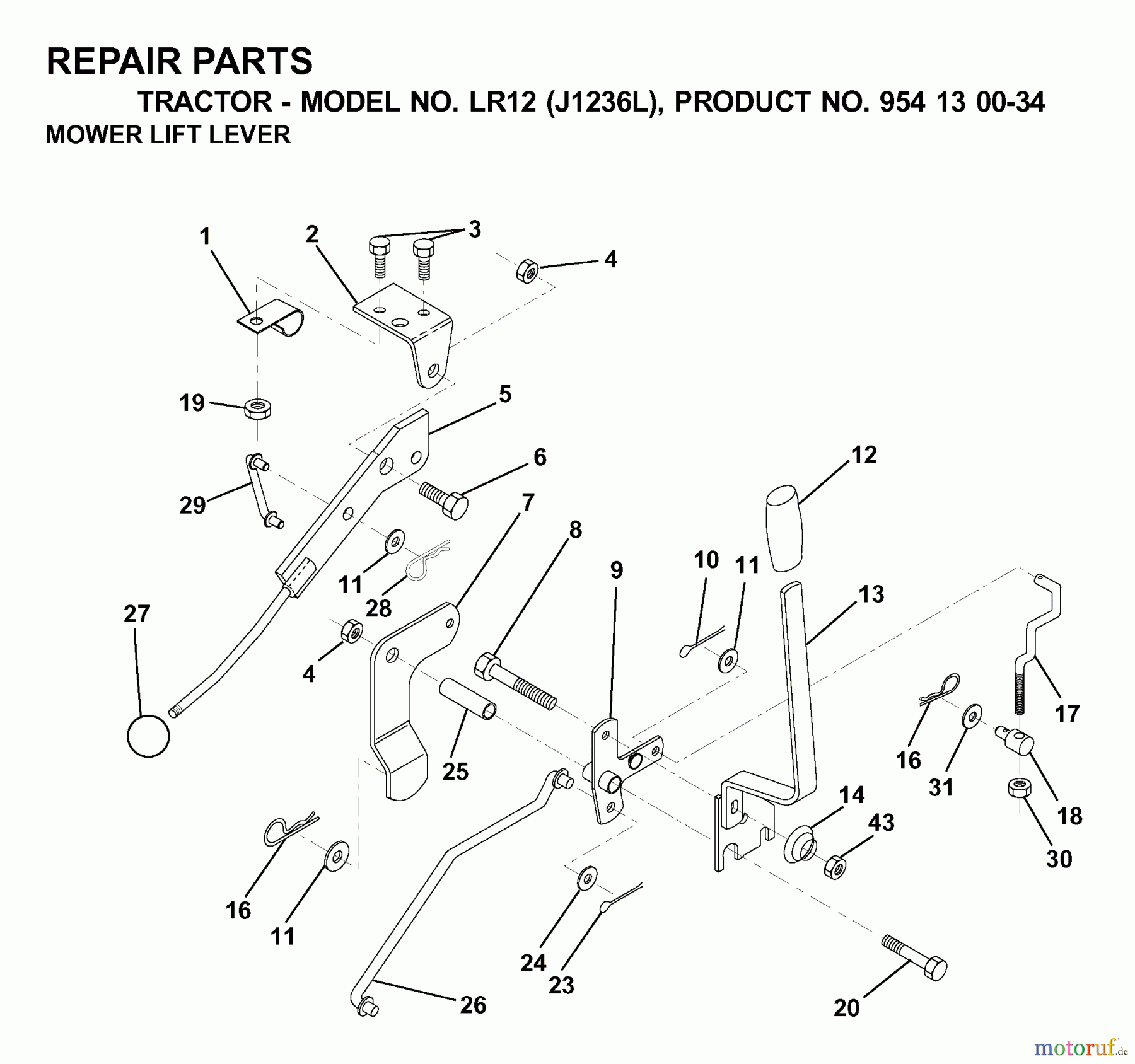 Jonsered Rasen und Garten Traktoren LR12 (J1236L, 954130034) - Jonsered Lawn & Garden Tractor (2000-03) MOWER LIFT LEVER