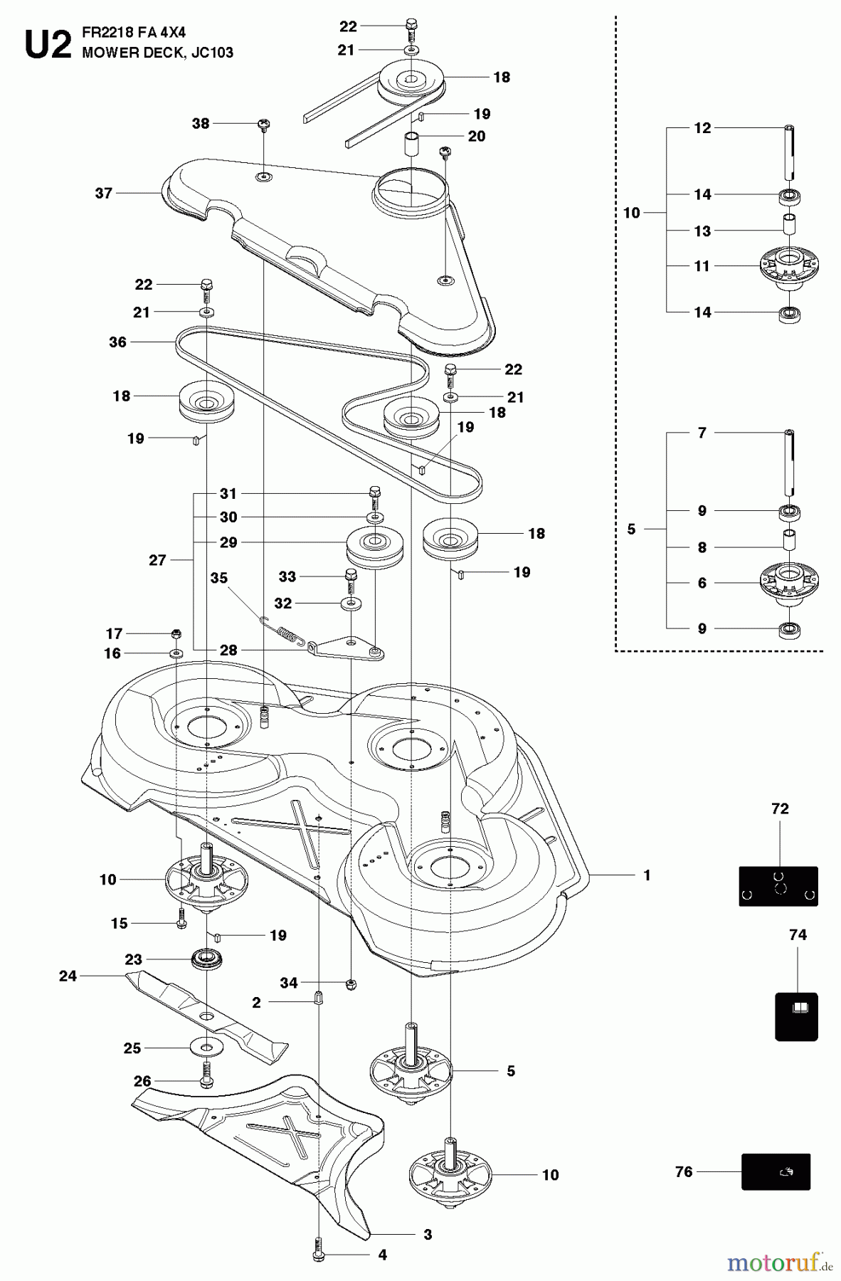 Jonsered Reitermäher FR2218 FA 4x4 (966415001) - Jonsered Rear-Engine Riding Mower (2010-07) MOWER DECK / CUTTING DECK #1