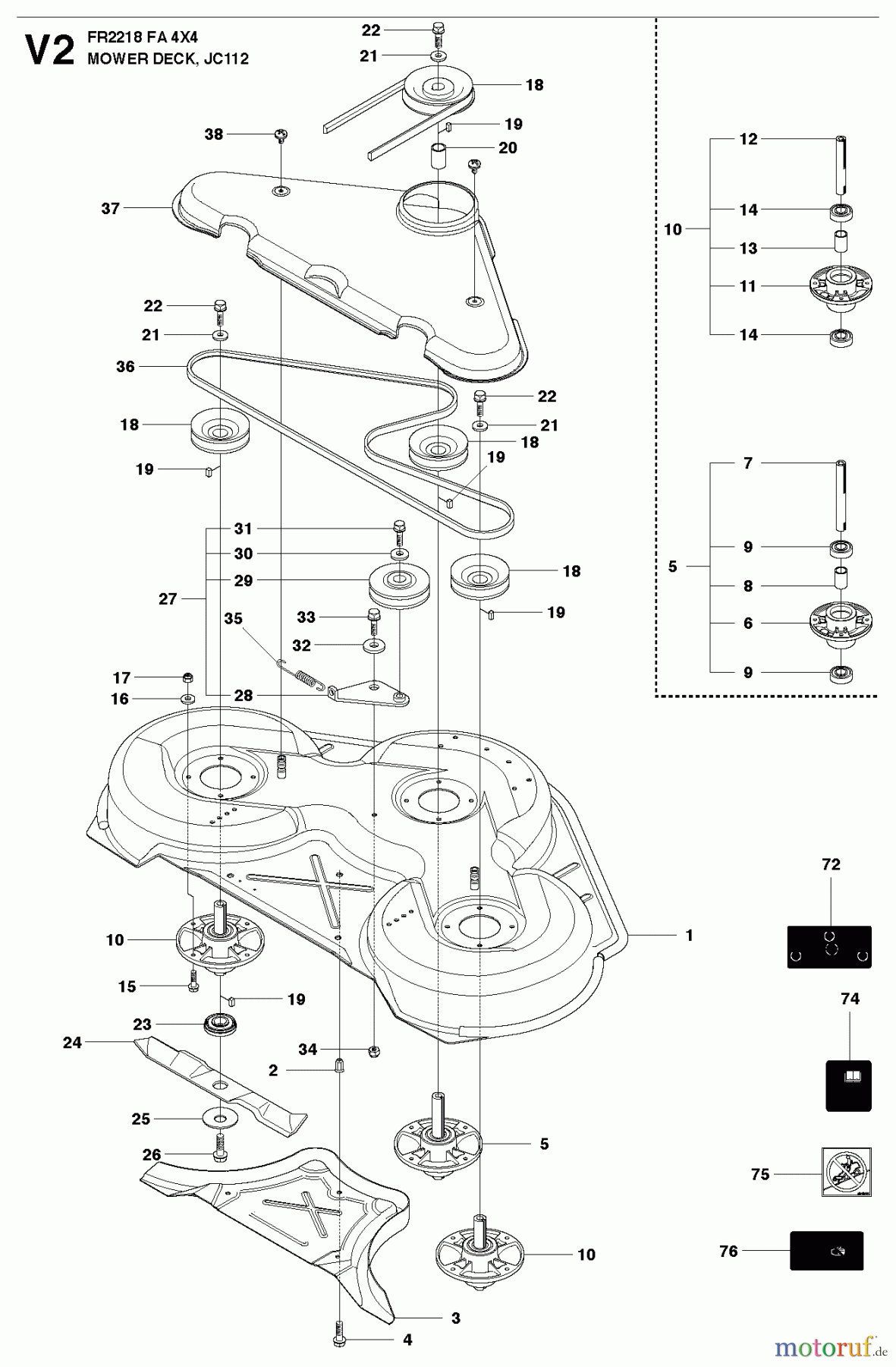 Jonsered Reitermäher FR2218 FA 4x4 (966415001) - Jonsered Rear-Engine Riding Mower (2010-07) MOWER DECK / CUTTING DECK #2