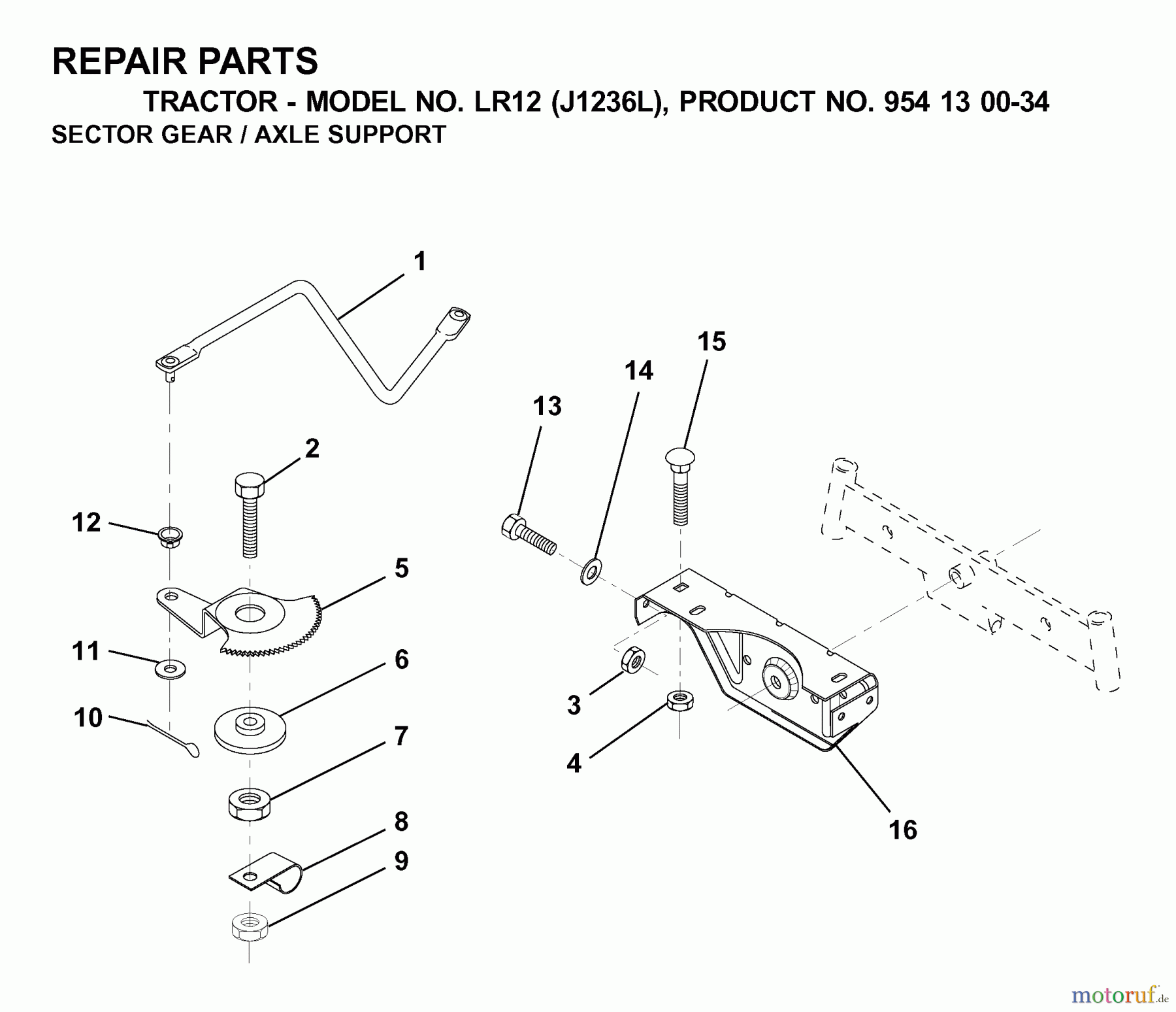 Jonsered Rasen und Garten Traktoren LR12 (J1236L, 954130034) - Jonsered Lawn & Garden Tractor (2000-03) SECTOR GEAR / AXLE SUPPORT