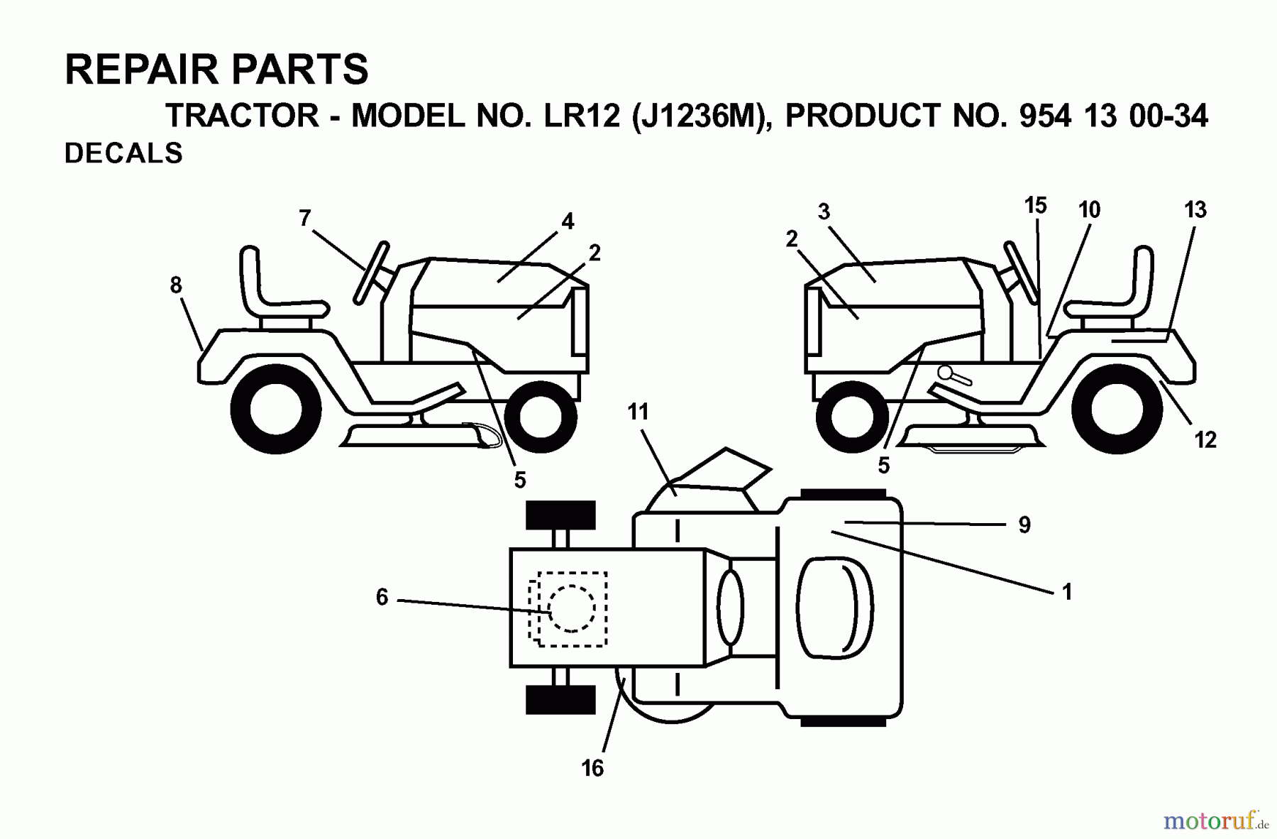 Jonsered Rasen und Garten Traktoren LR12 (J1236M, 954130034) - Jonsered Lawn & Garden Tractor (2000-04) DECALS