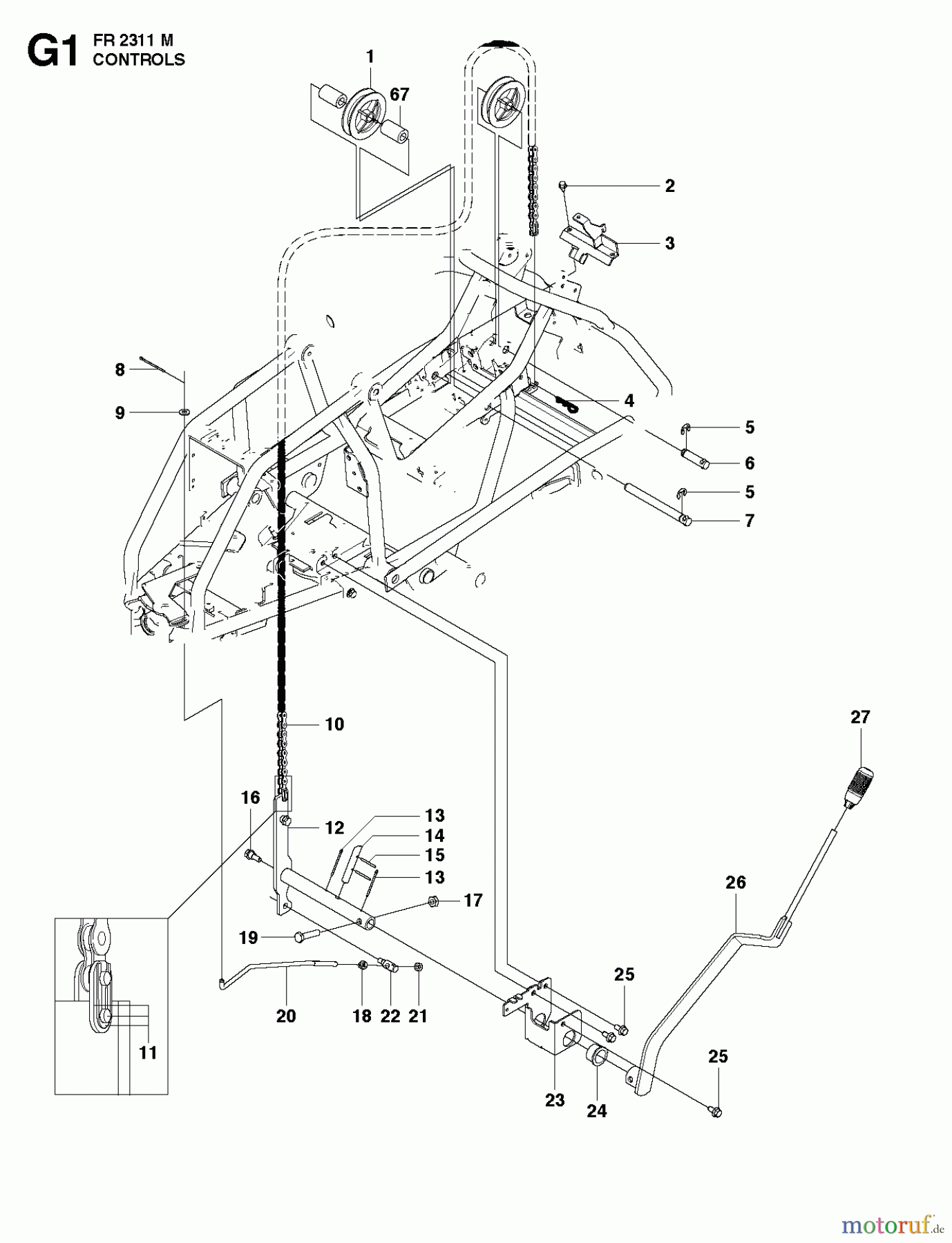 Jonsered Reitermäher FR2311 M (966639785, 966639701) - Jonsered Rear-Engine Riding Mower (2011-02) CONTROLS #3
