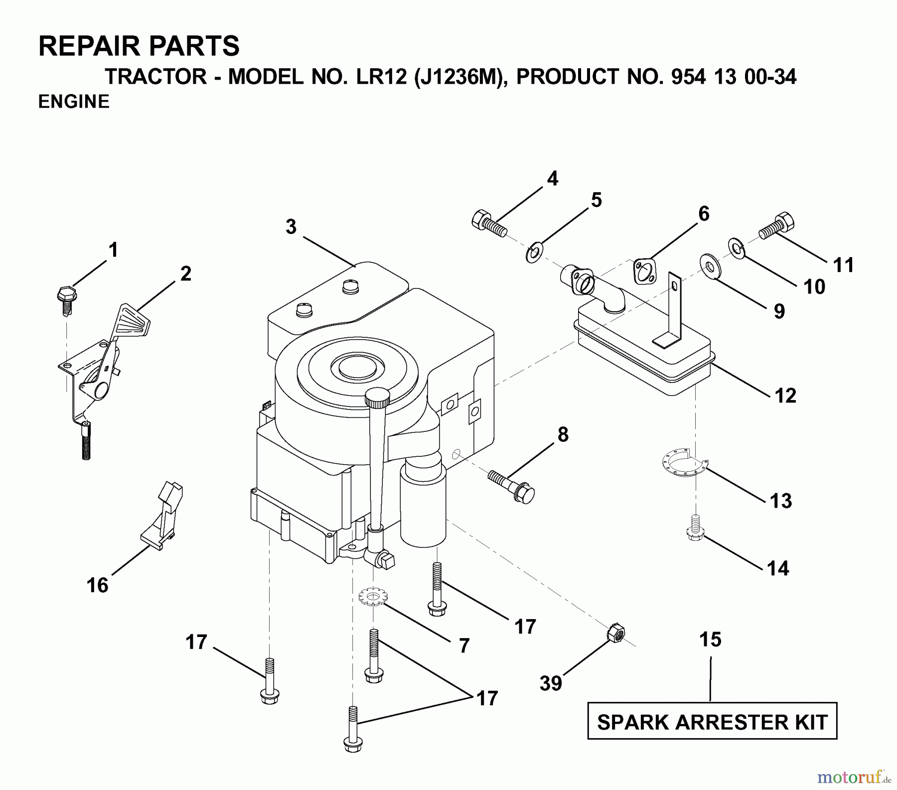 Jonsered Rasen und Garten Traktoren LR12 (J1236M, 954130034) - Jonsered Lawn & Garden Tractor (2000-04) ENGINE CUTTING EQUIPMENT