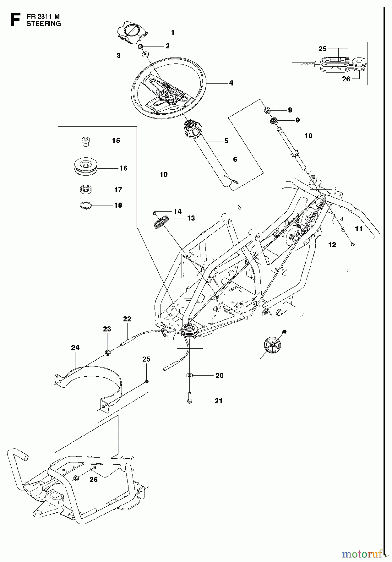 Jonsered Reitermäher FR2311 M (966639785, 966639701) - Jonsered Rear-Engine Riding Mower (2011-02) STEERING