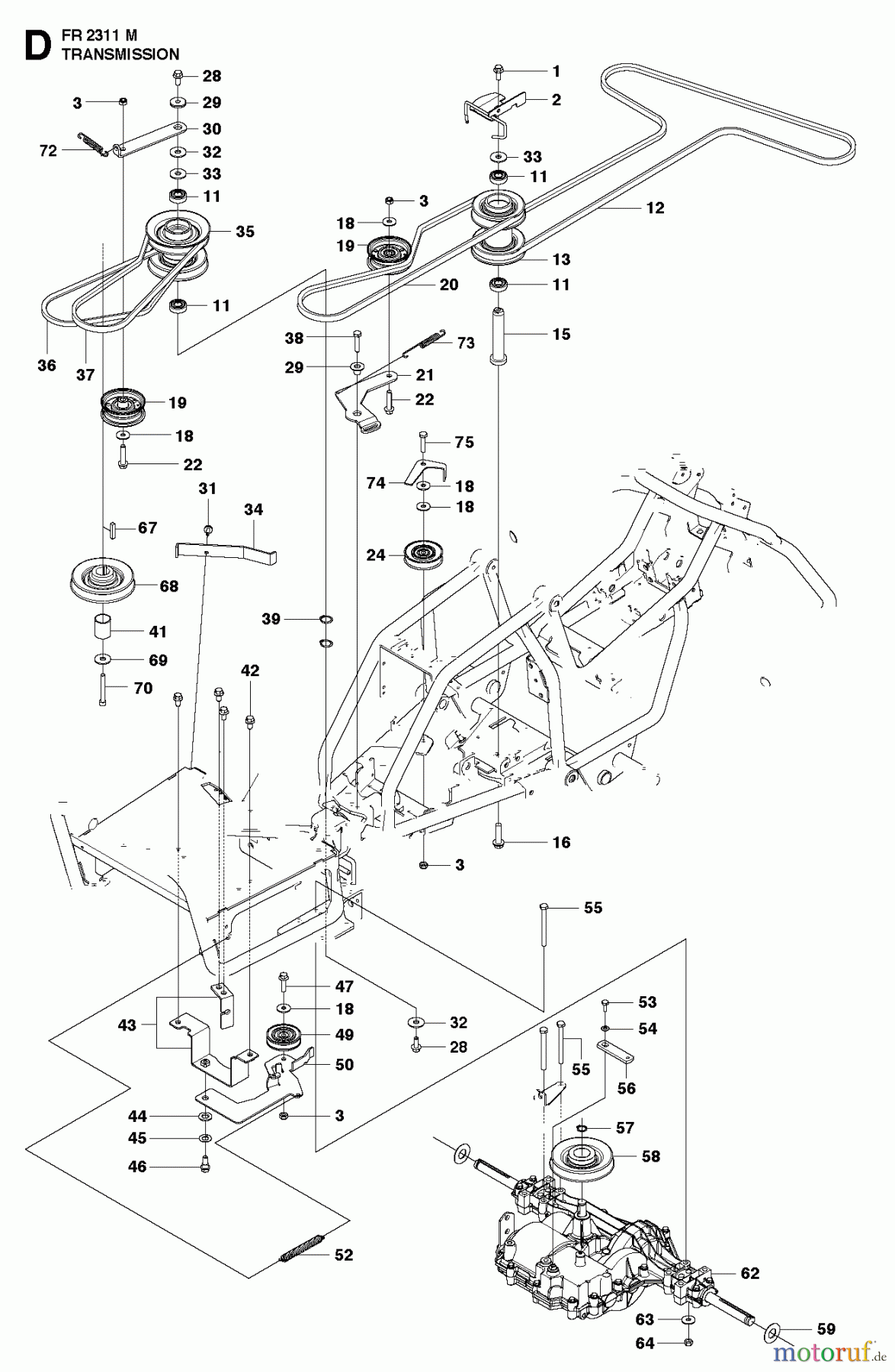 Jonsered Reitermäher FR2311 M (966639785, 966639701) - Jonsered Rear-Engine Riding Mower (2011-02) TRANSMISSION