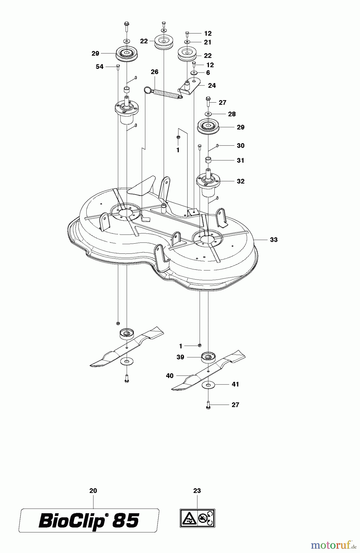 Jonsered Reitermäher FR2312 MA (966639885, 966639801) - Jonsered Rear-Engine Riding Mower (2011-02) MOWER DECK / CUTTING DECK #1