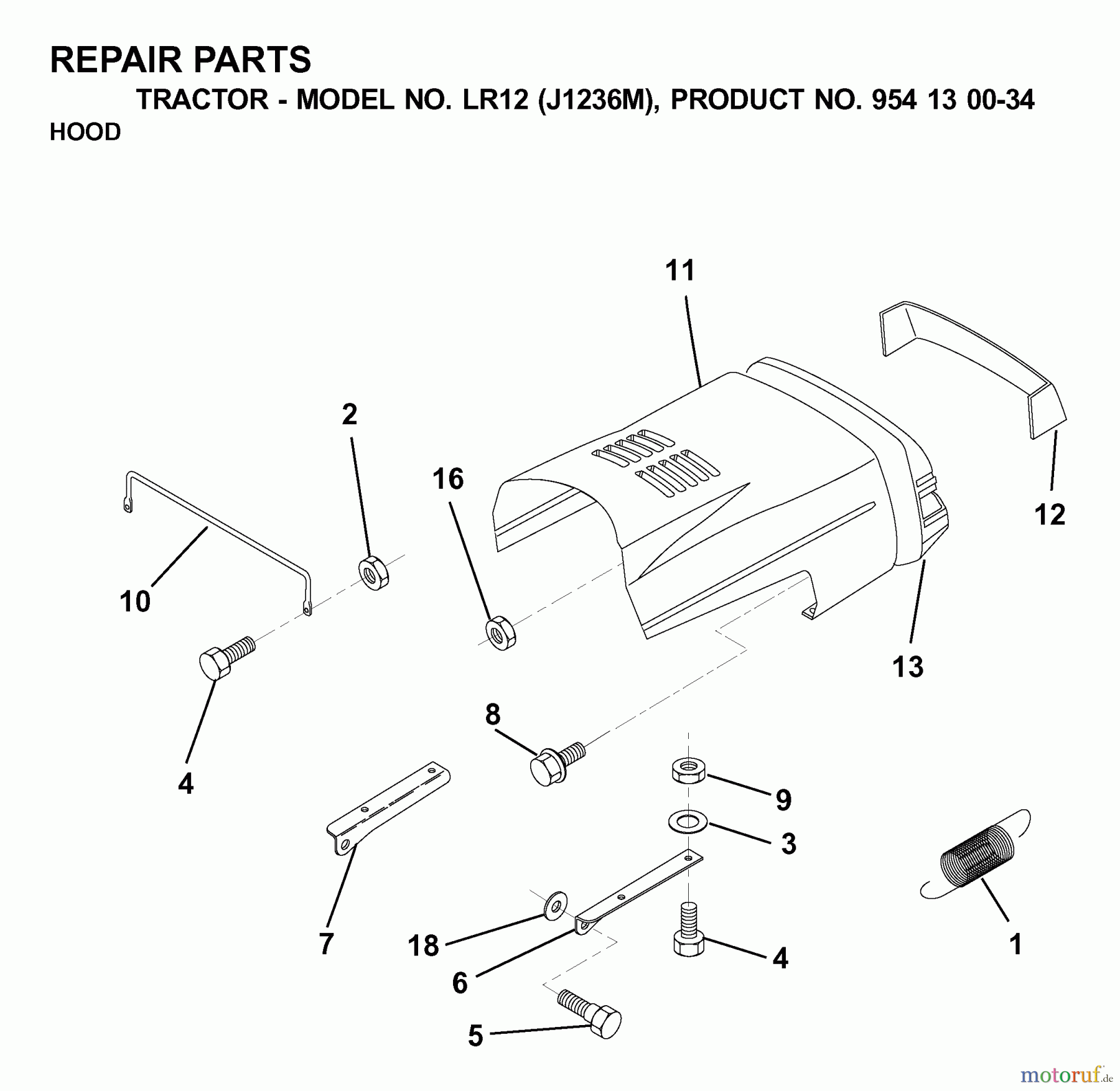 Jonsered Rasen und Garten Traktoren LR12 (J1236M, 954130034) - Jonsered Lawn & Garden Tractor (2000-04) HOOD
