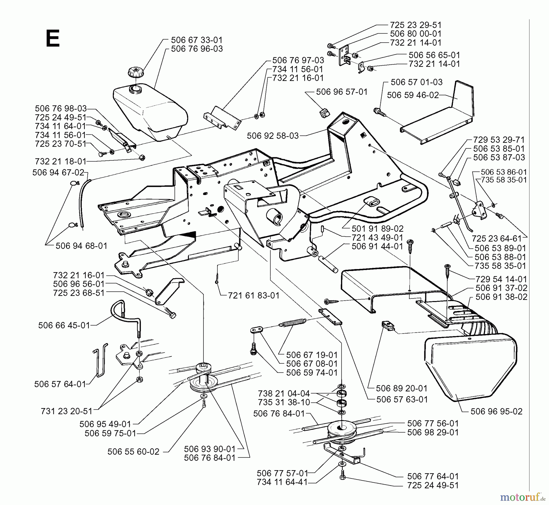 Jonsered Reitermäher FRH13 M - Jonsered Rear-Engine Riding Mower (1999-04) CHASSIS / FRAME