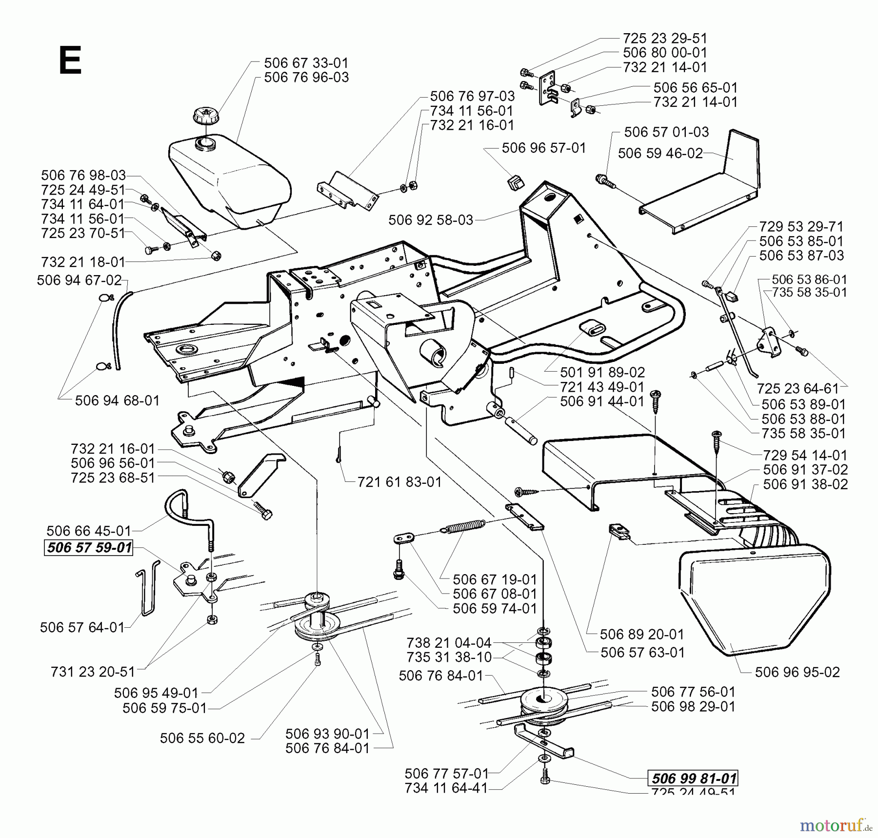 Jonsered Reitermäher FRM13 AUTOMATIC - Jonsered Rear-Engine Riding Mower (2000-01) CHASSIS / FRAME