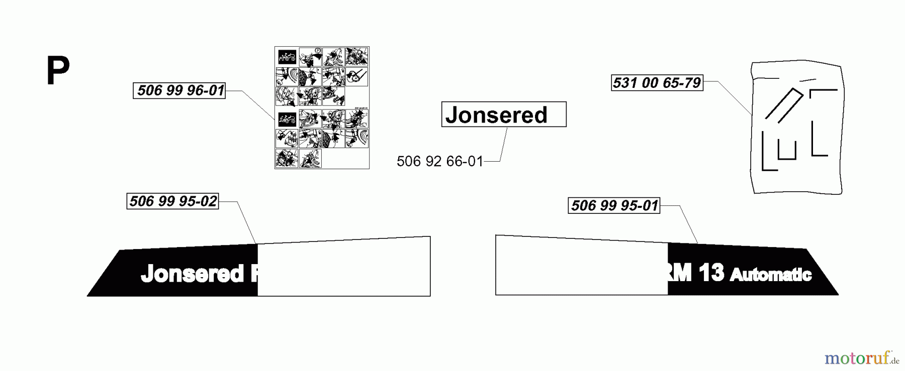 Jonsered Reitermäher FRM13 AUTOMATIC - Jonsered Rear-Engine Riding Mower (2000-01) DECALS