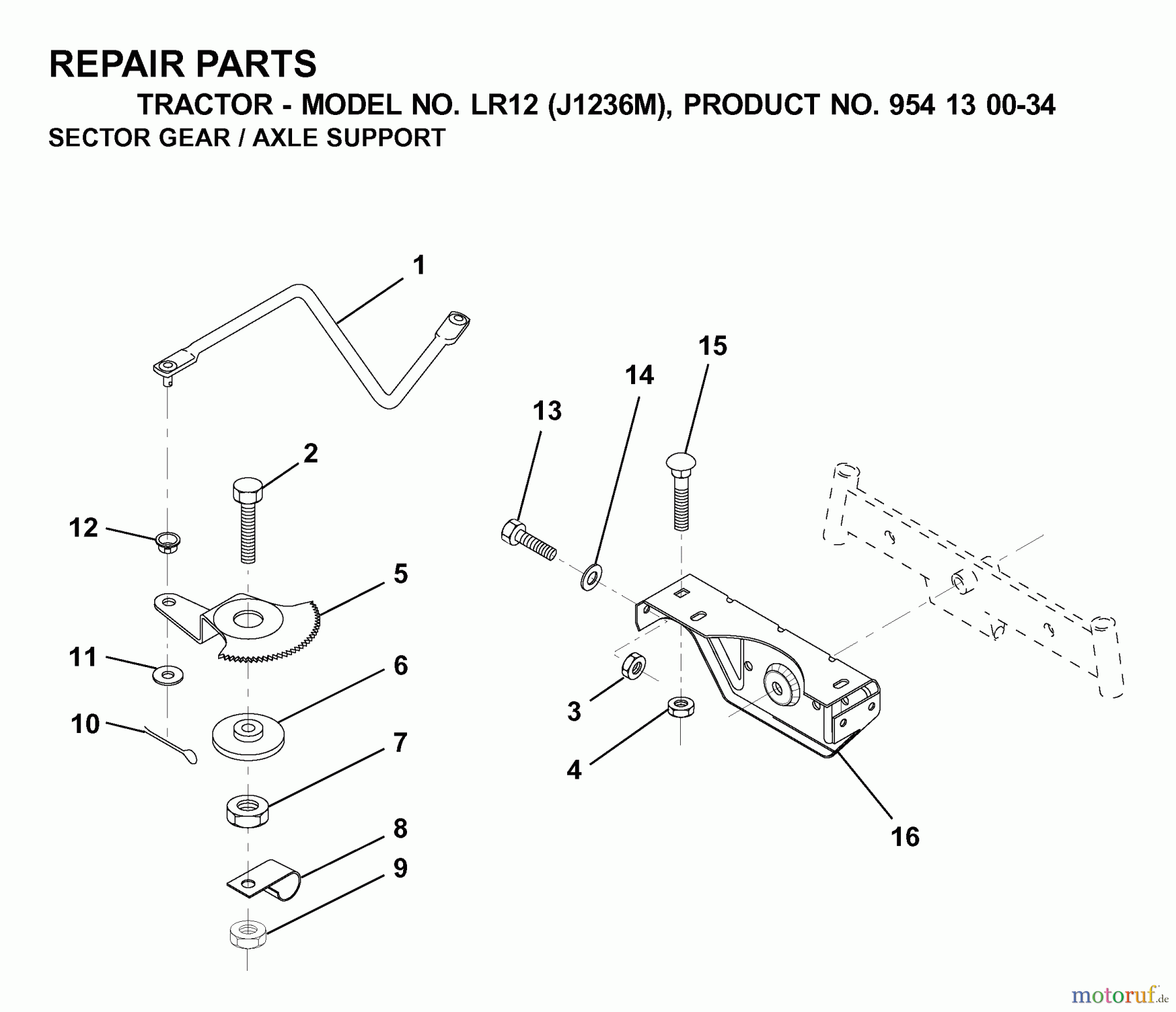 Jonsered Rasen und Garten Traktoren LR12 (J1236M, 954130034) - Jonsered Lawn & Garden Tractor (2000-04) SECTOR GEAR / AXLE SUPPORT